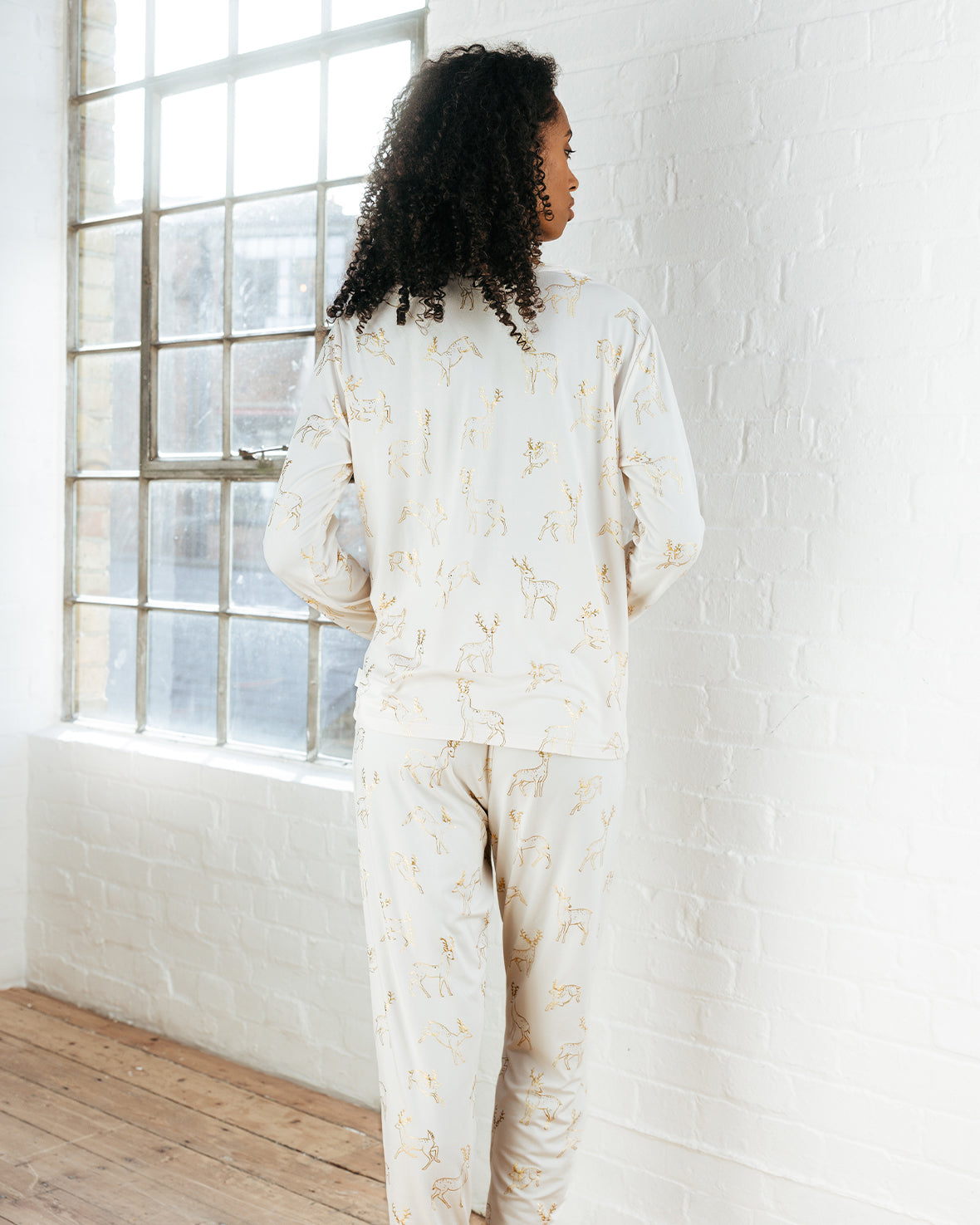 Gold Foil Deer Long Pyjama Set