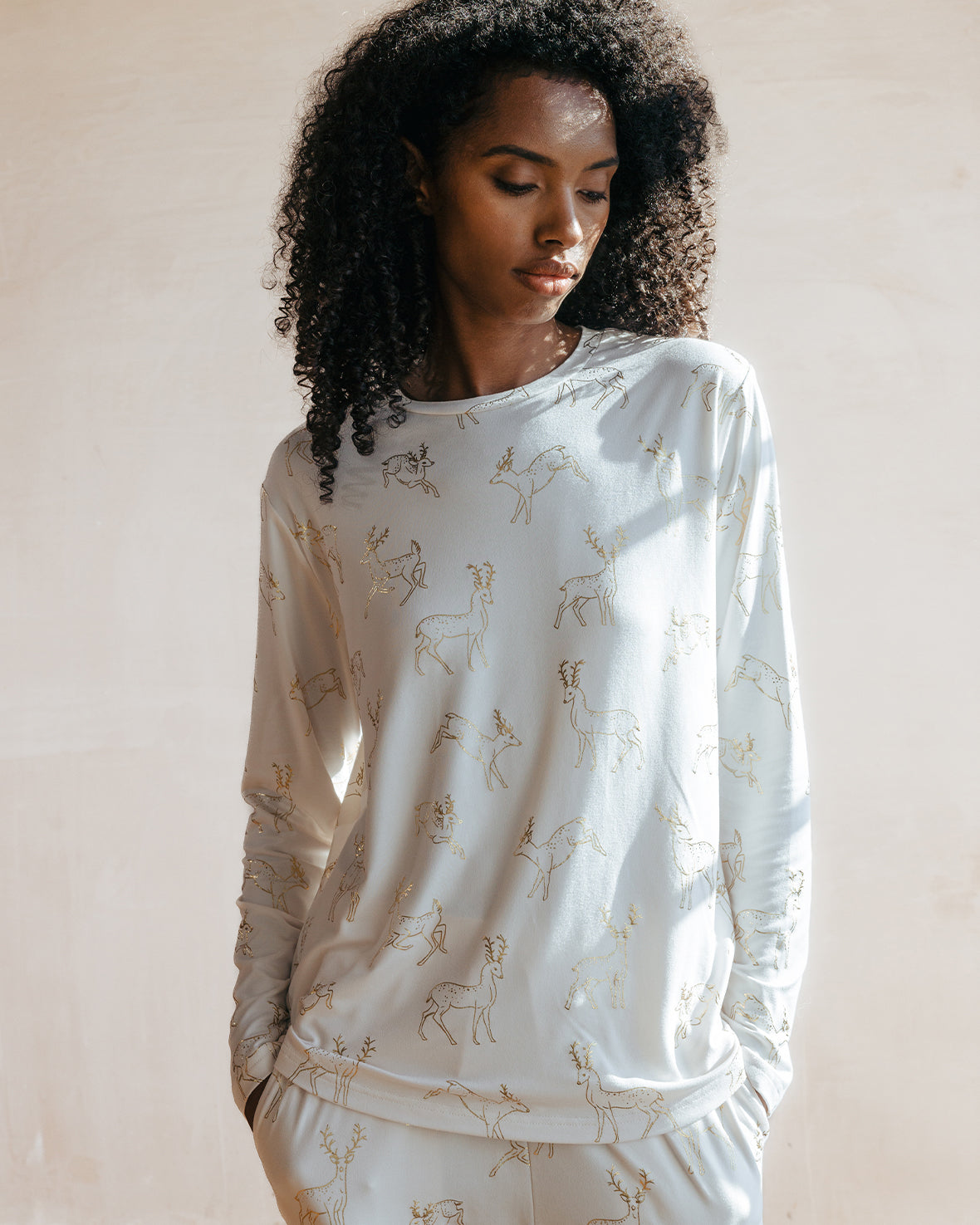 Gold Foil Deer Long Pyjama Set