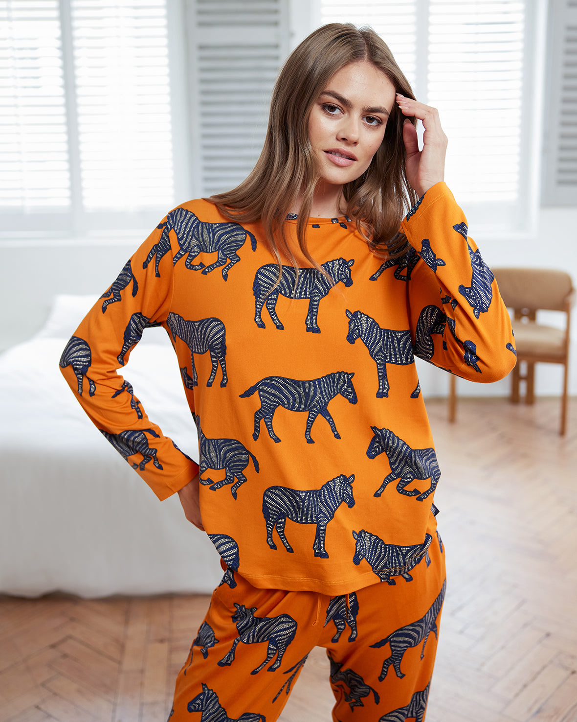 Zebra Print Long Pyjama Set - Orange