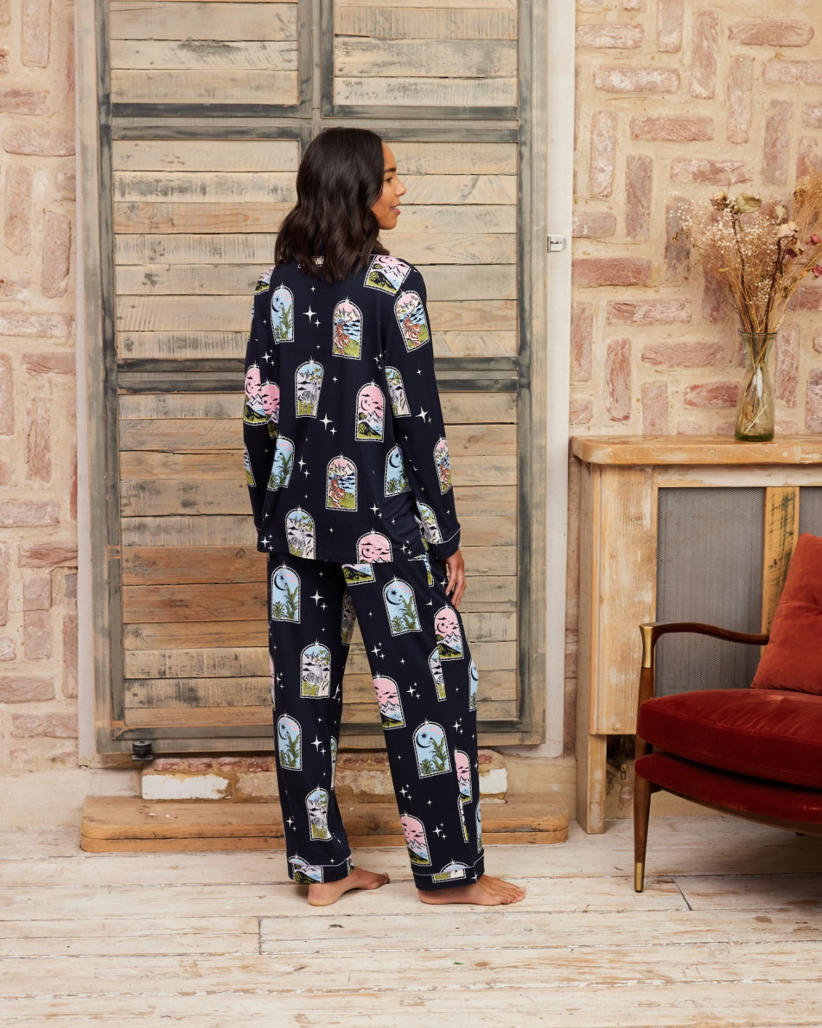 Maternity Dream Traveller Print Button Up Long Pyjama Set