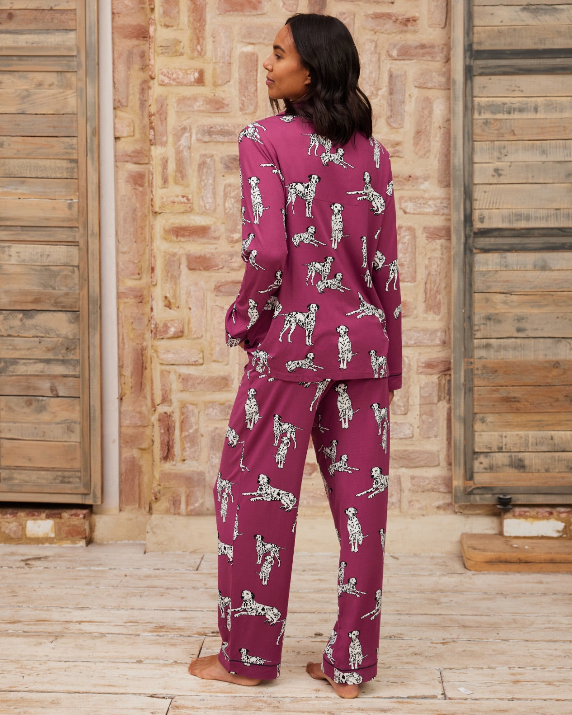 Maternity Dalmatian Dog Print Button Up Long Pyjama Set