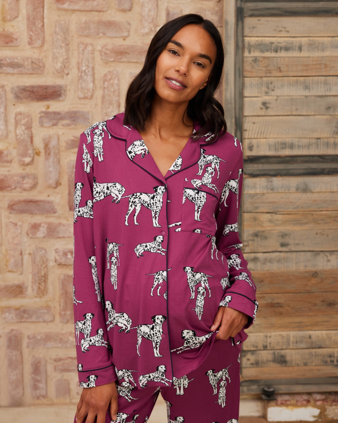 Maternity Dalmatian Dog Print Button Up Long Pyjama Set