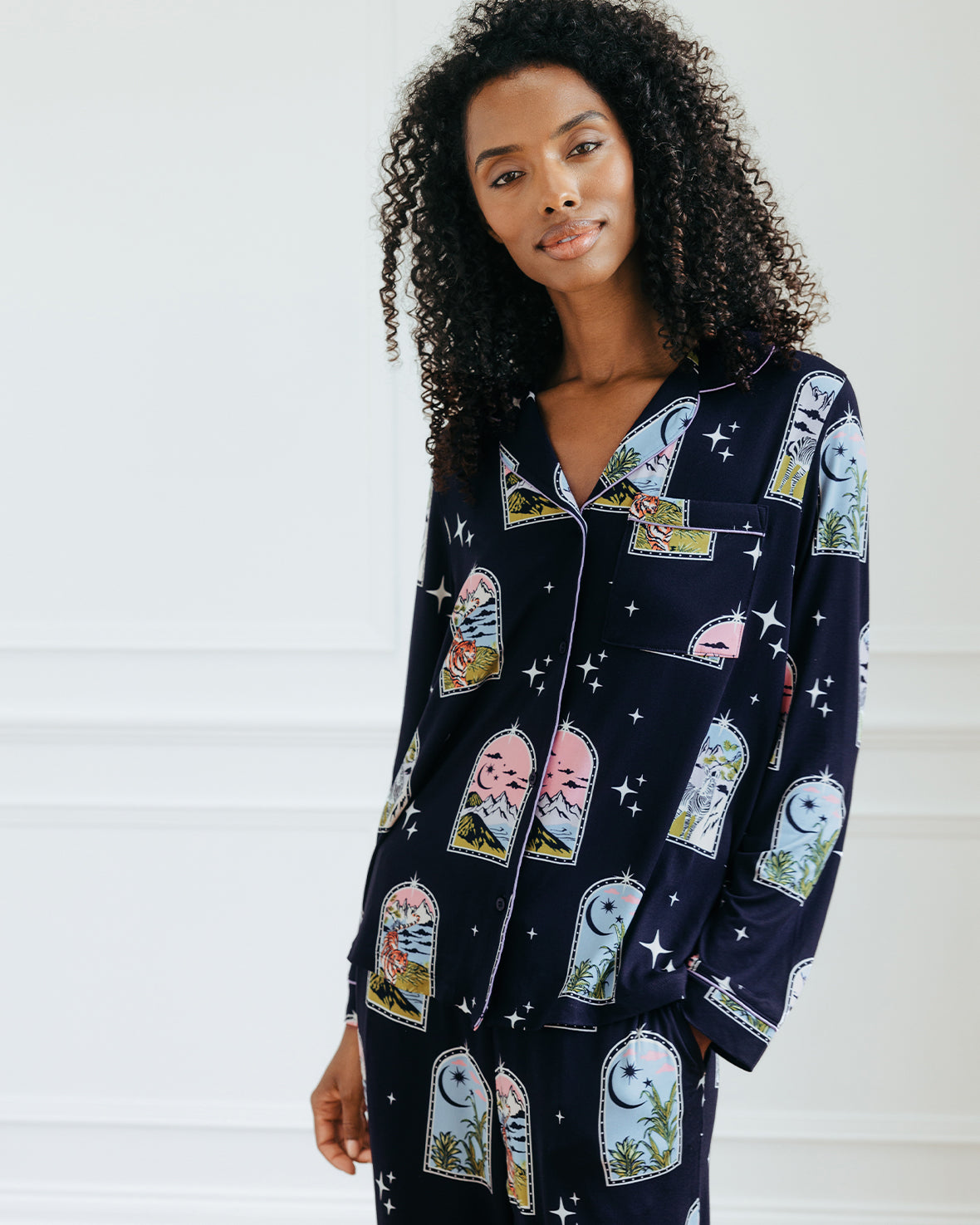 Dream Traveller Print Button Up Long Pyjama Set