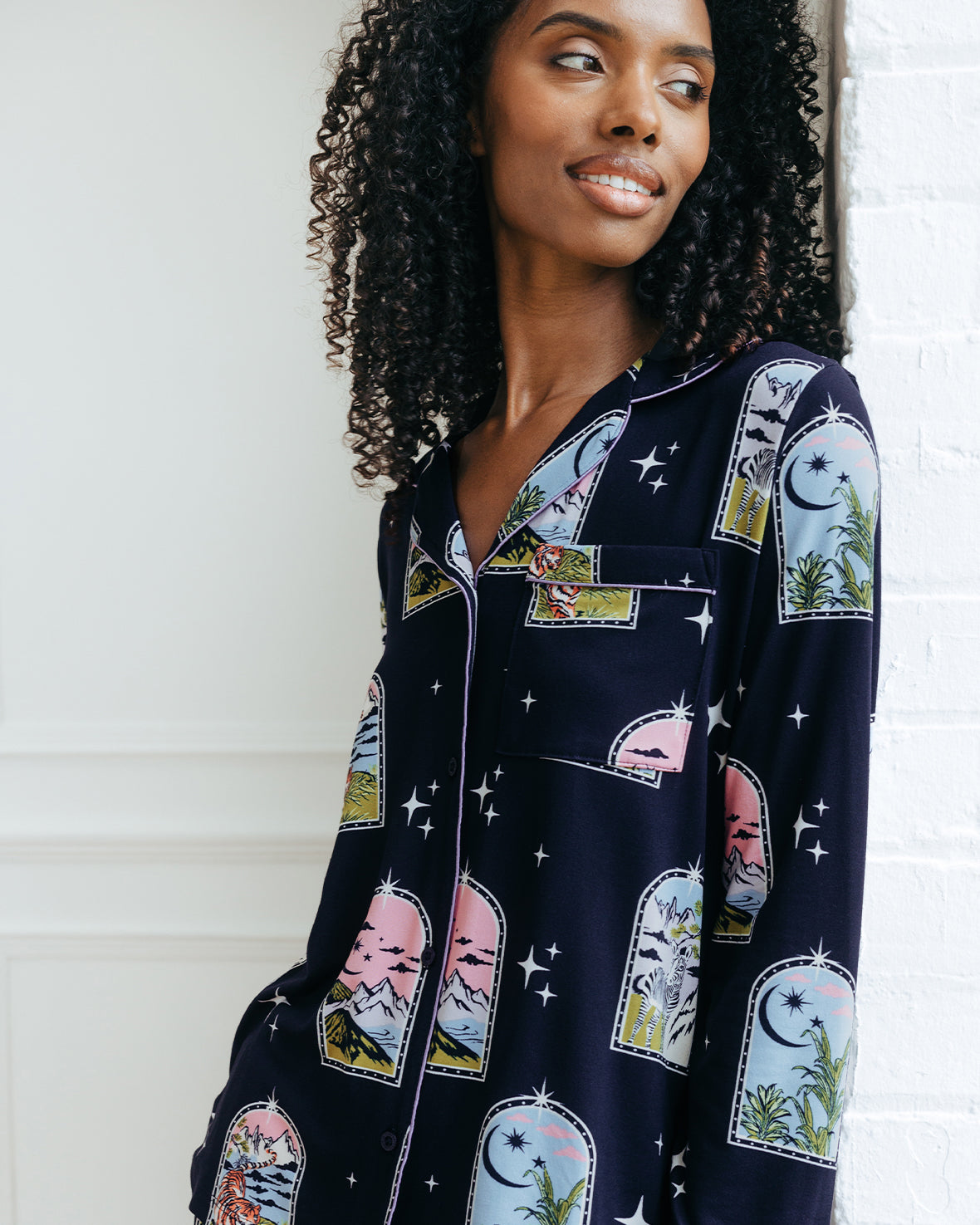 Dream Traveller Print Button Up Long Pyjama Set