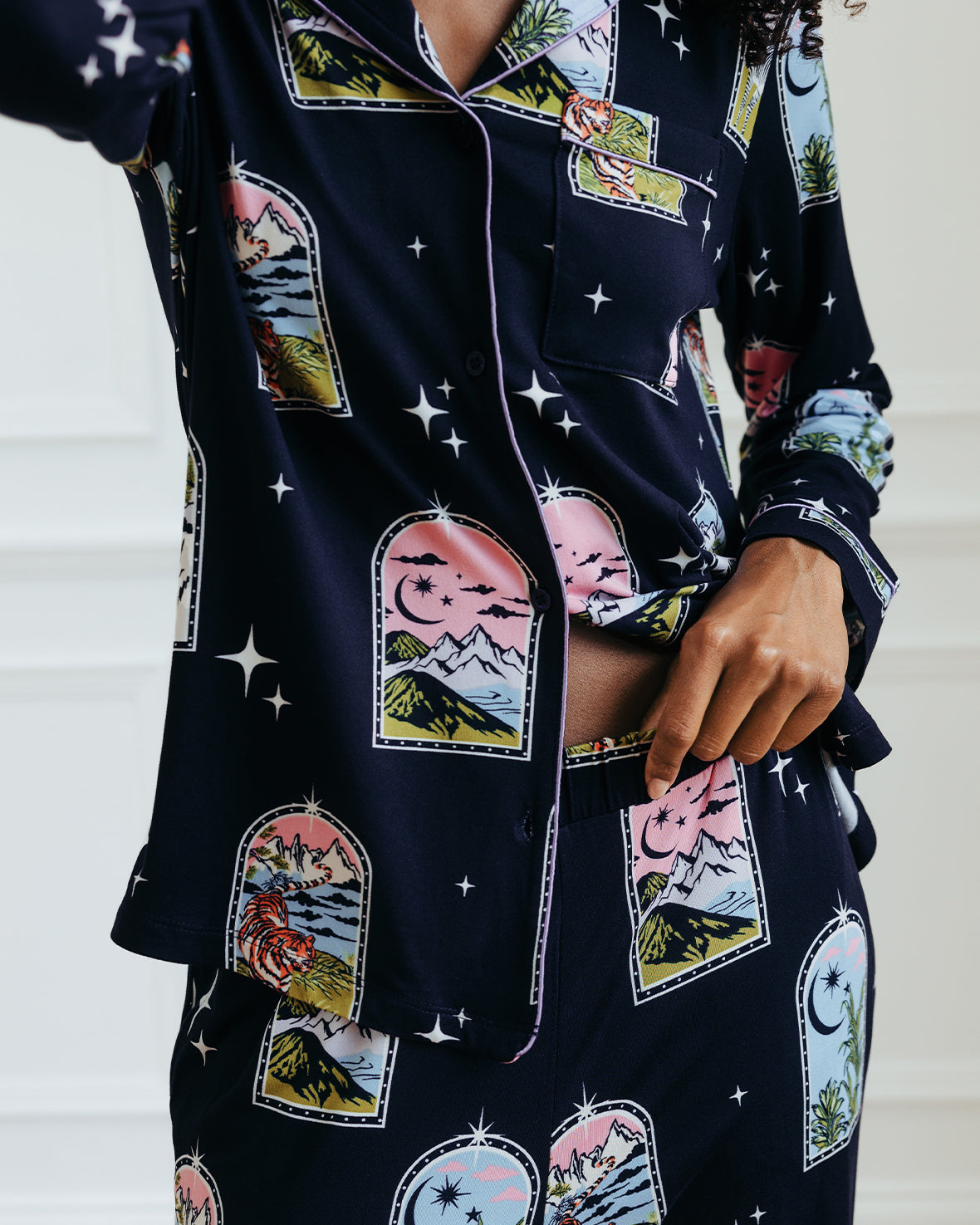 Dream Traveller Print Button Up Long Pyjama Set