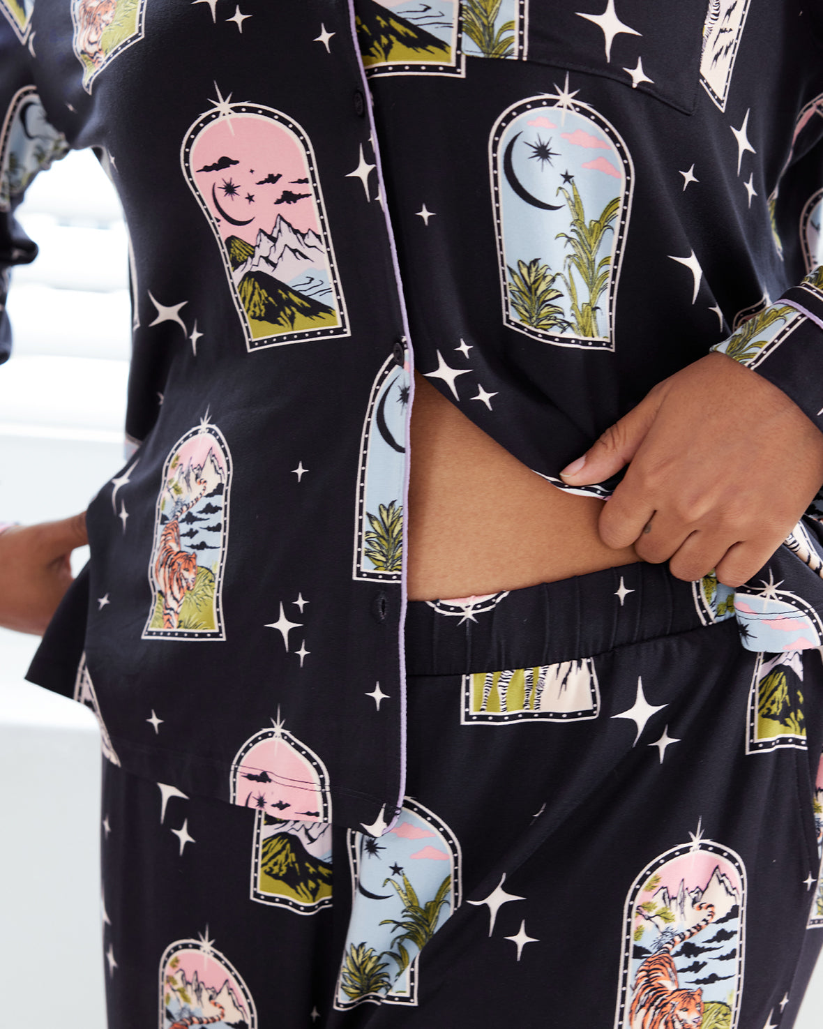 Dream Traveler Print Button Up Long Pyjama Set