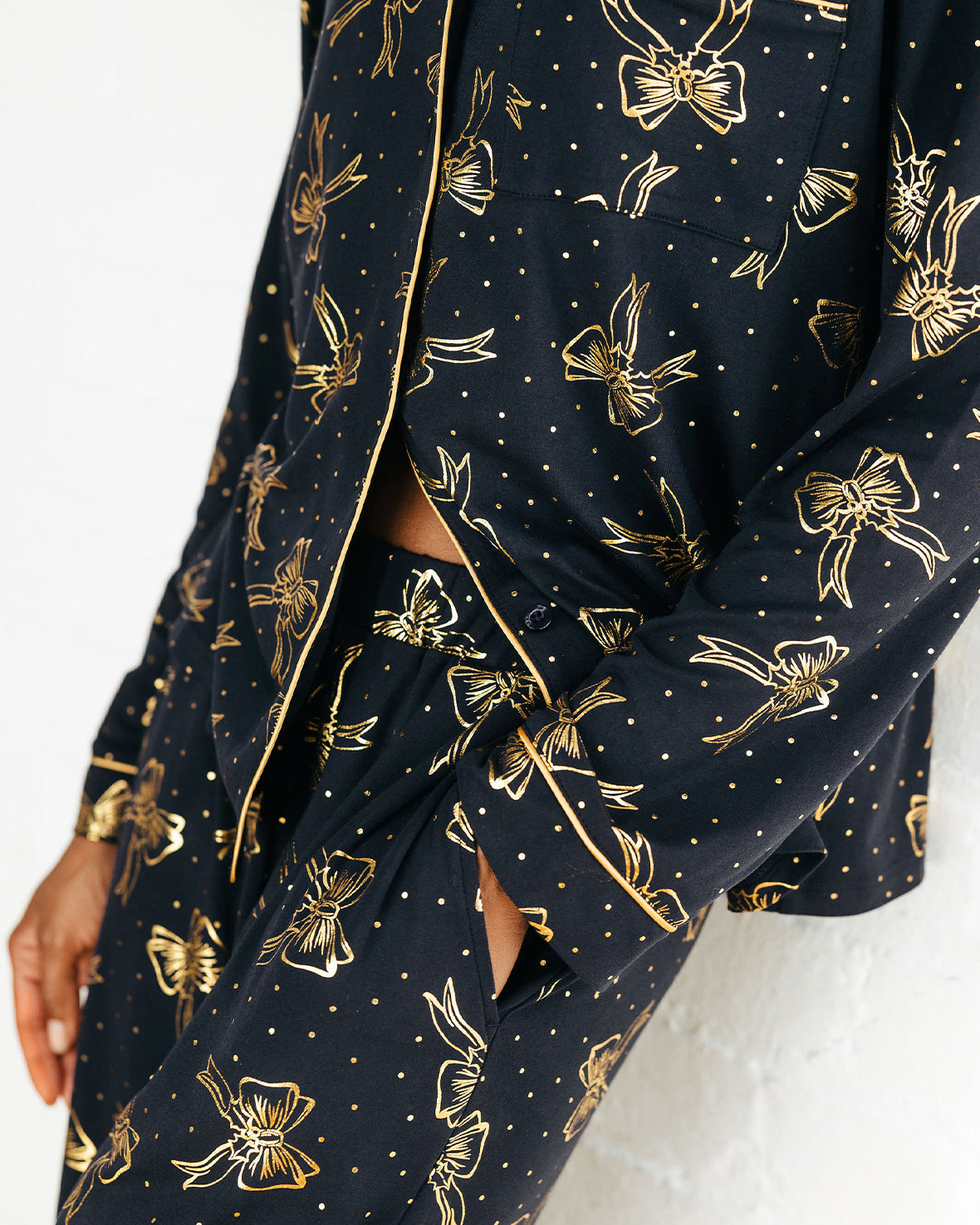 Gold Foil Ribbon Bow Long Pyjama Set