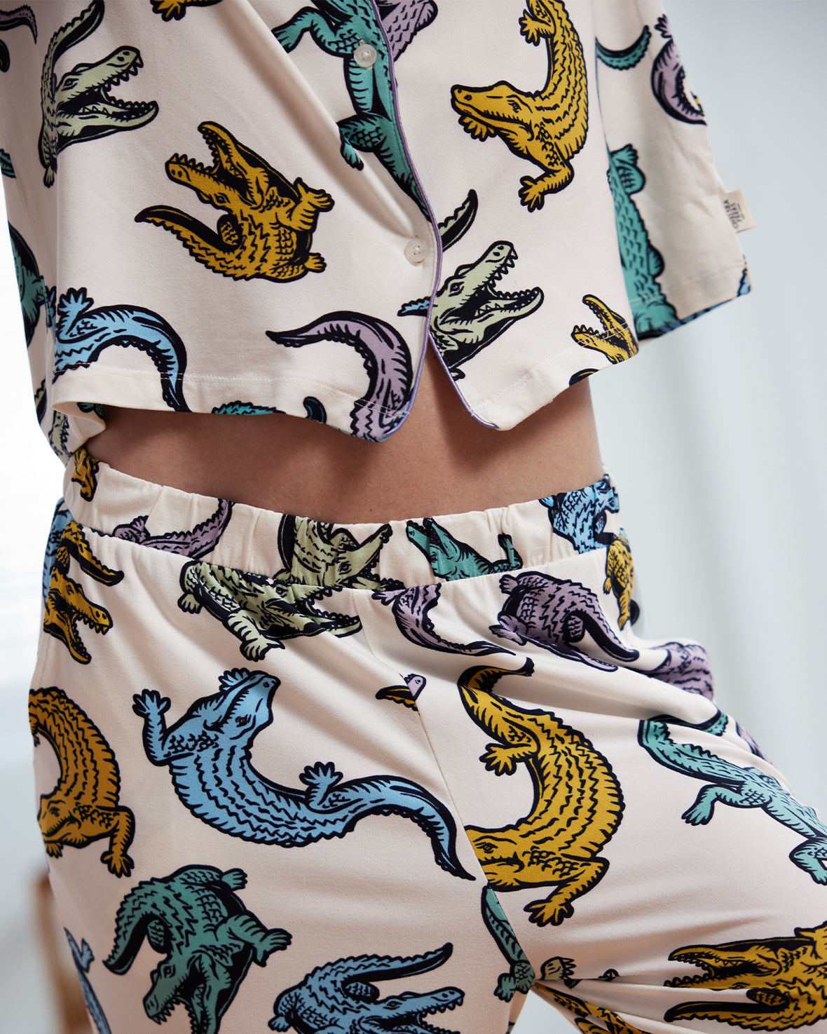 Colourful Crocodiles Print Button Up Long Pyjama Set