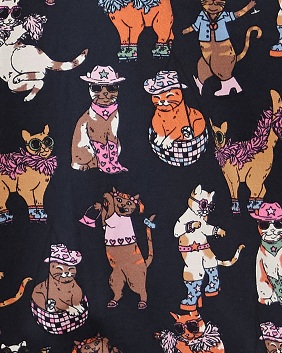 Disco Cats Print Long Pyjama Set