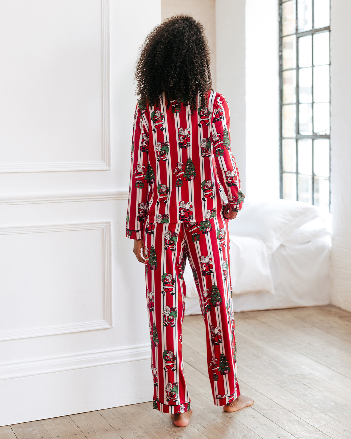 Christmas Santa Stripe Print Long Pyjama Set