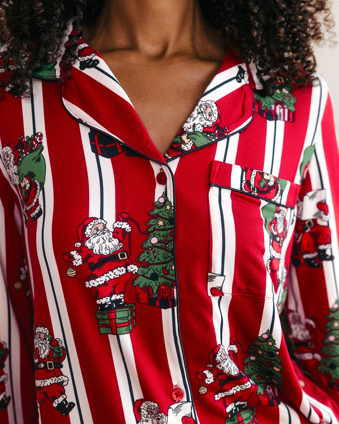 Christmas Santa Stripe Print Long Pyjama Set