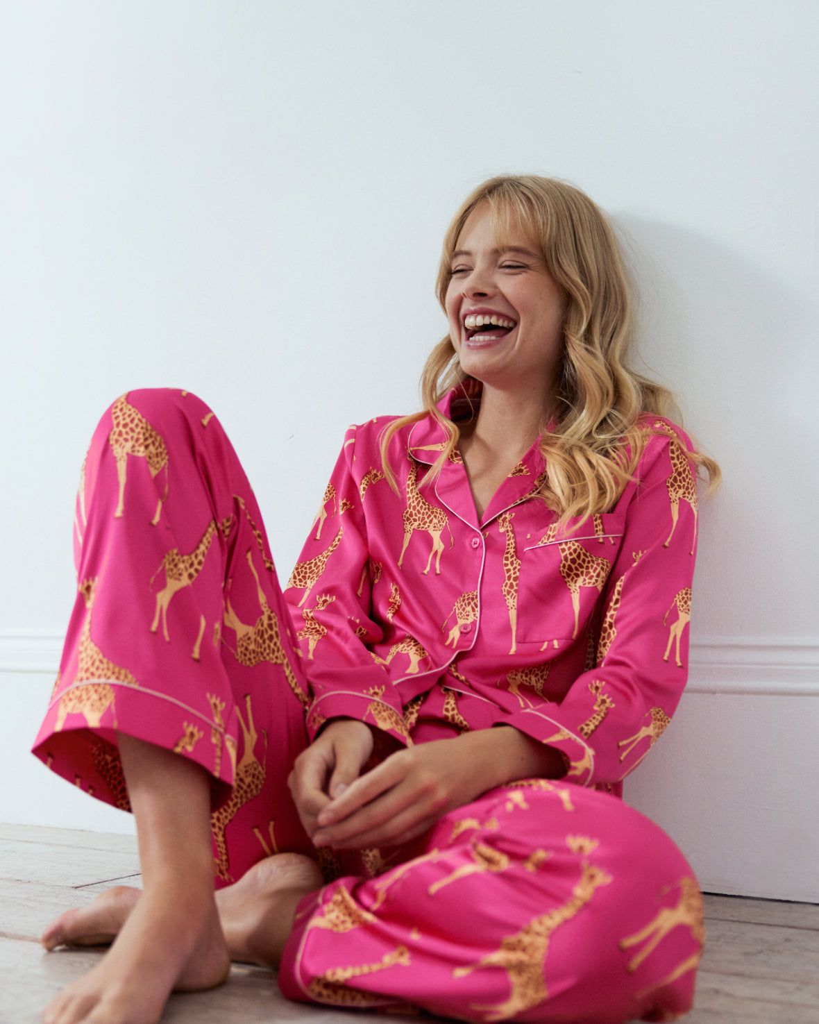 Satin Giraffe Print Long Pyjama Set