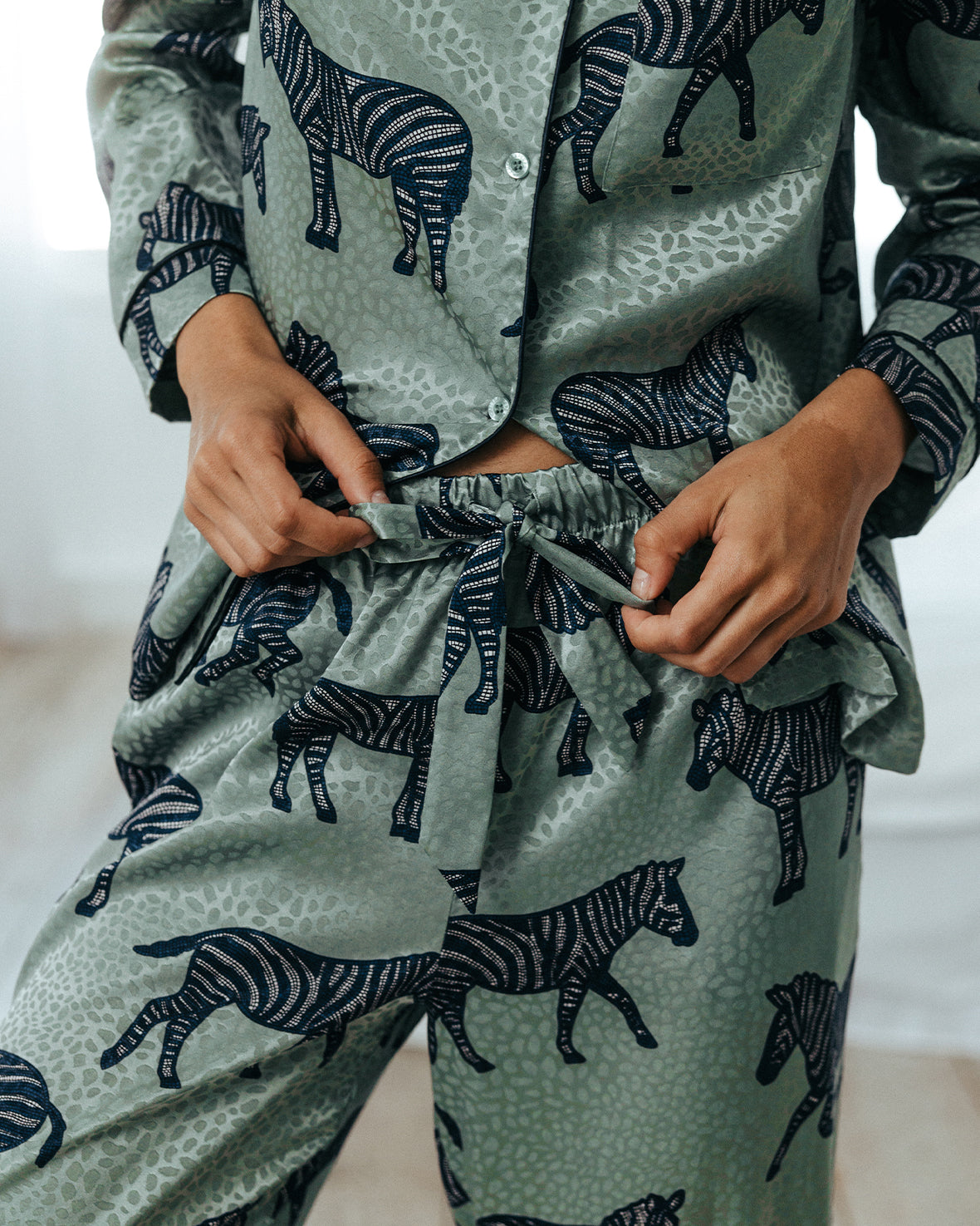 Jacquard Satin Zebra Print Long Pyjama Set