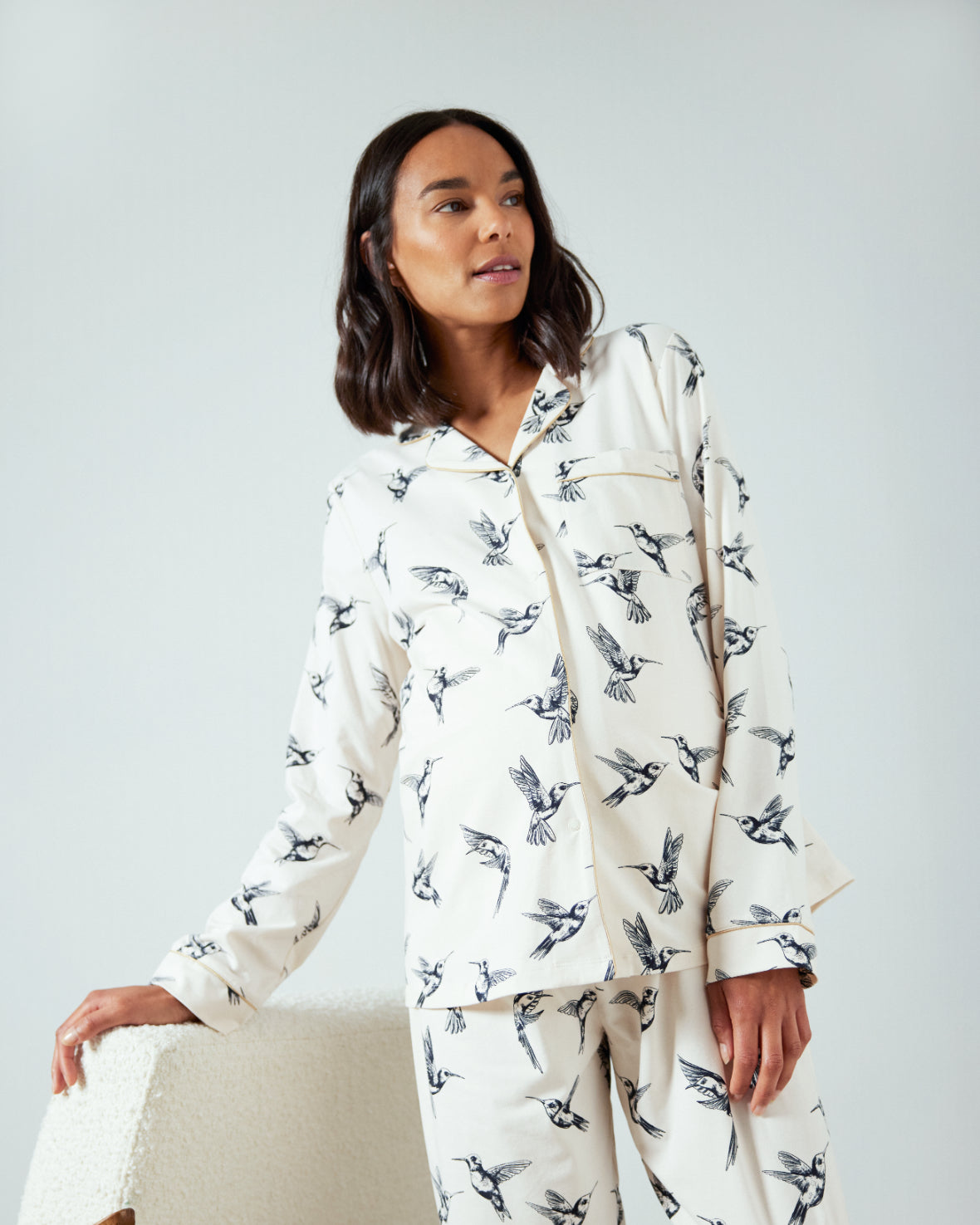 Maternity Organic Cotton Hummingbird Print Long Pyjama Set