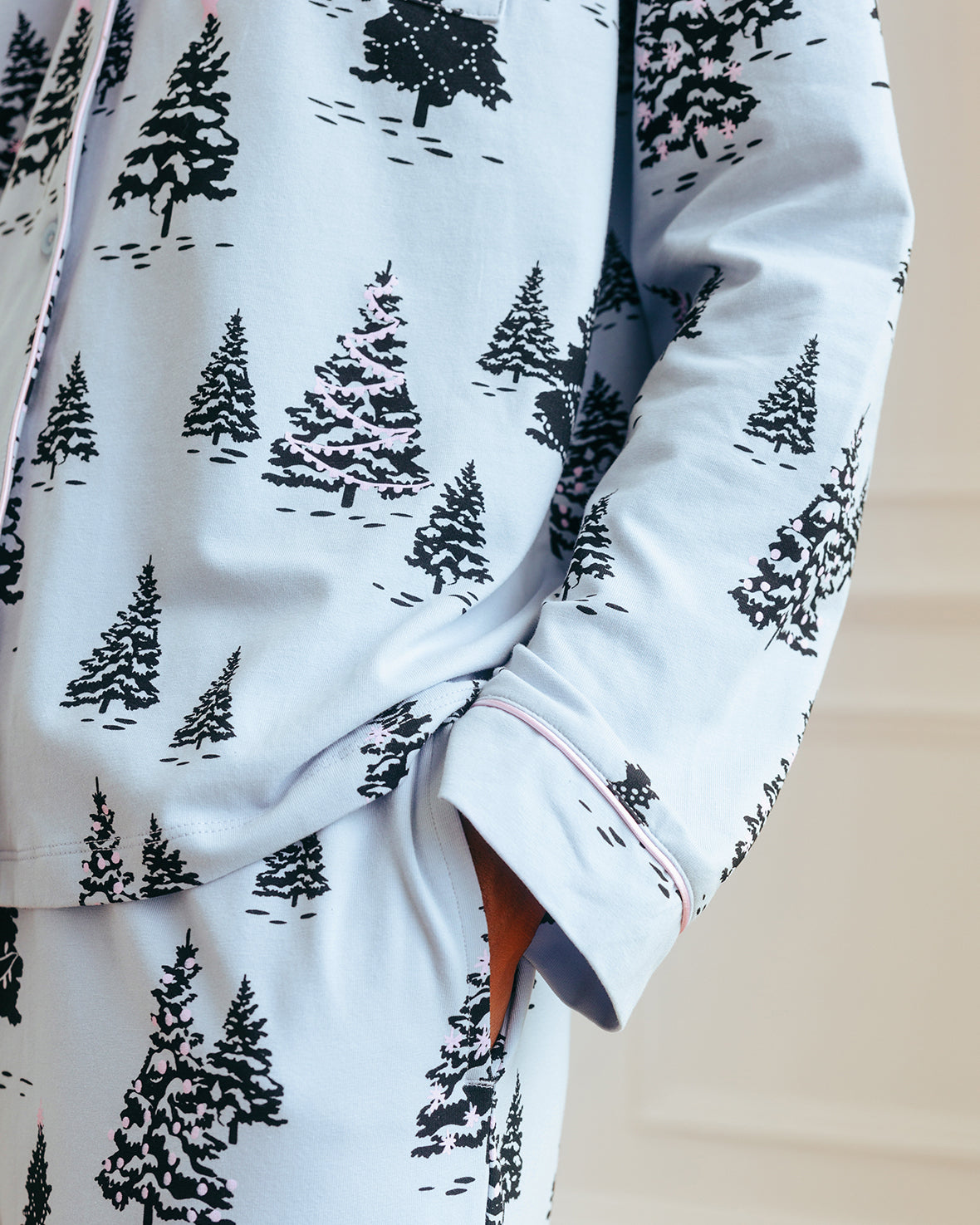 Christmas Tree Print Long Pyjama Set - Blue