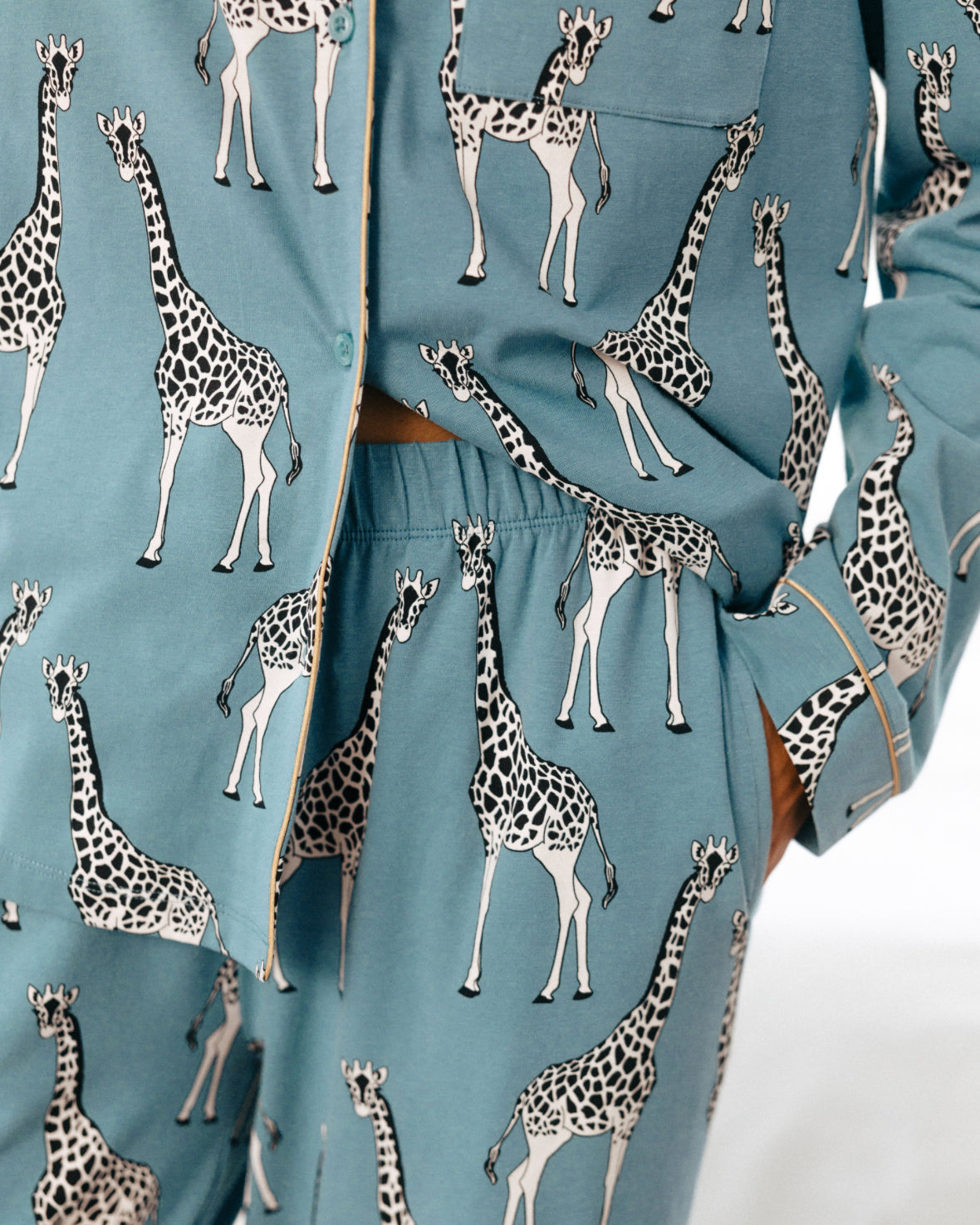 Organic Cotton Giraffe Print Long Pyjama Set - Blue