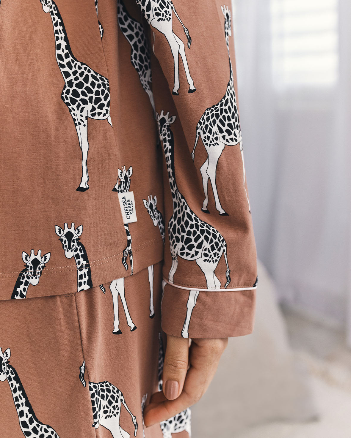 Organic Cotton Giraffe Print Long Pyjama Set - Brown