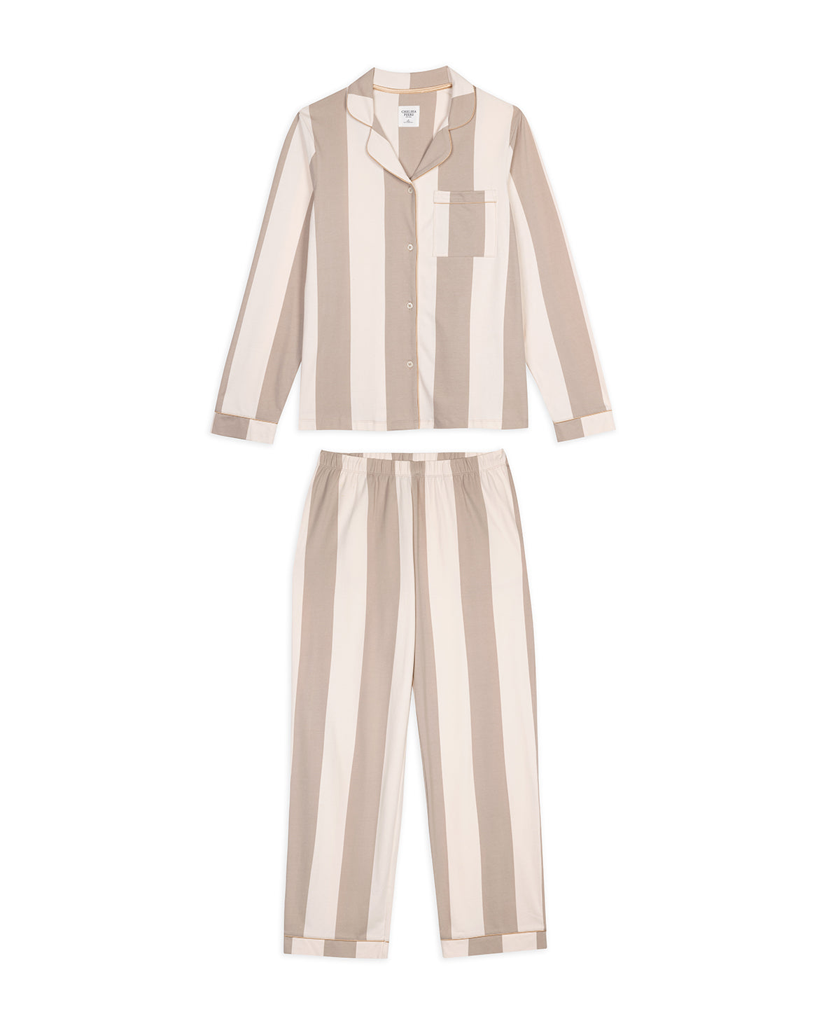 Organic Cotton Stripe Long Pyjama Set - Taupe