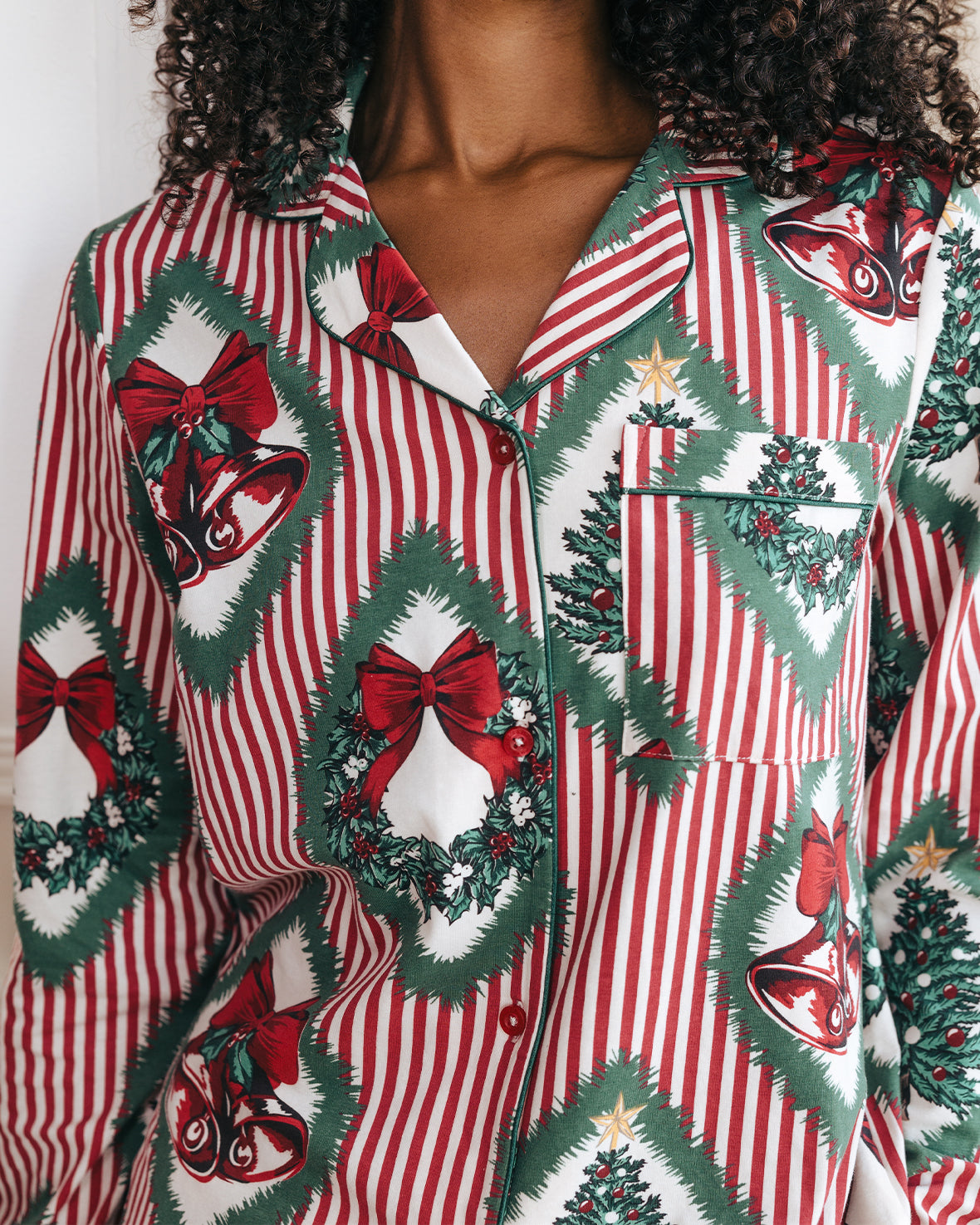 Organic Cotton Christmas Vintage Tree & Wreath Print Long Pyjama Set