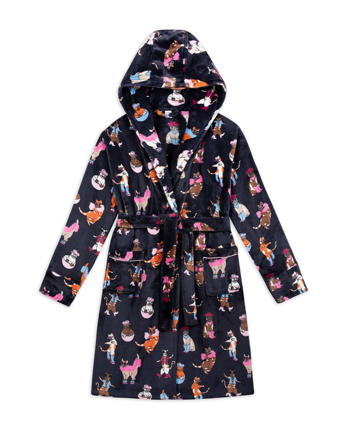 Fleece Disco Cats Print Dressing Gown