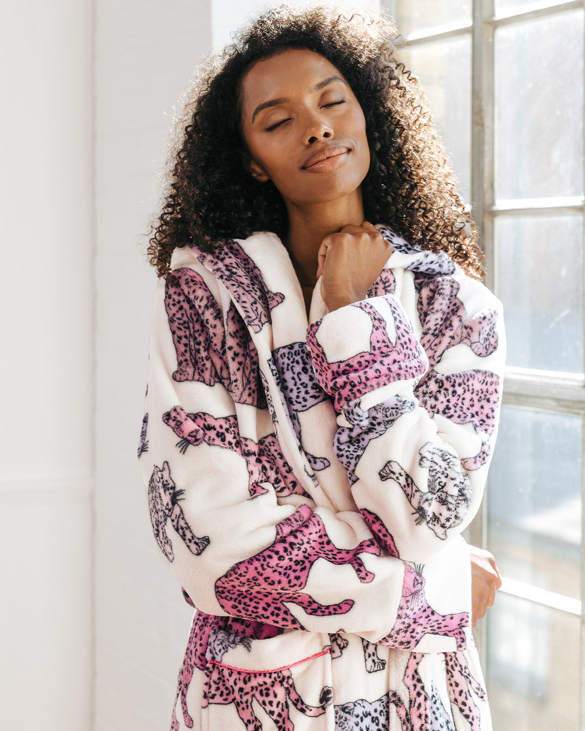 Fleece Leopard Print Dressing Gown