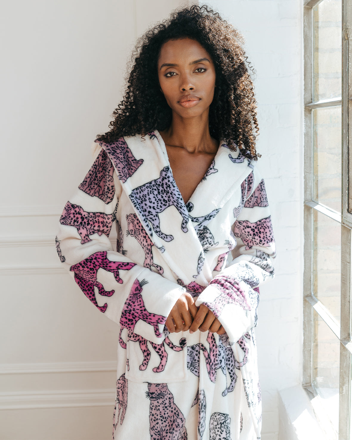 Fleece Leopard Print Dressing Gown