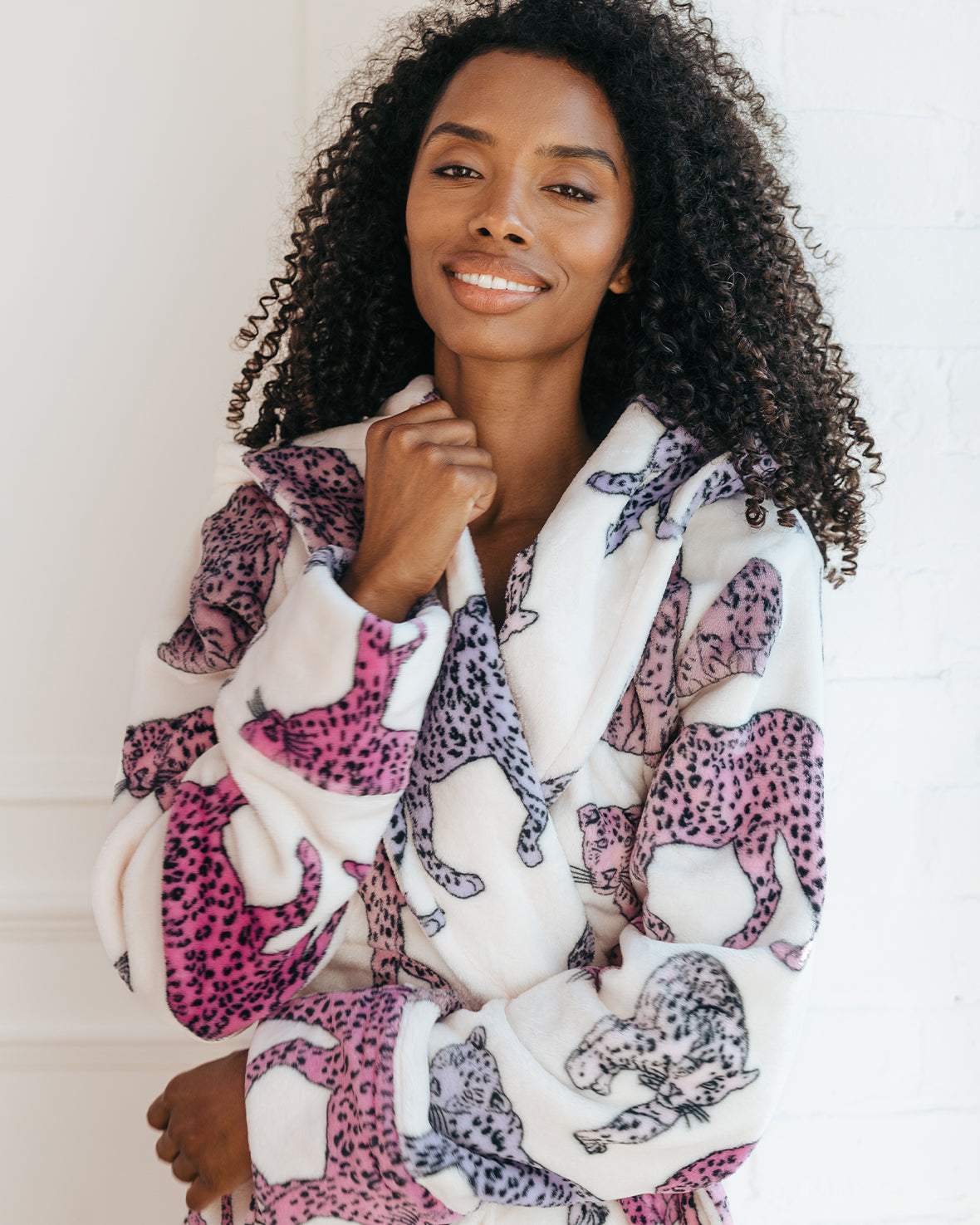 Fleece Leopard Print Dressing Gown