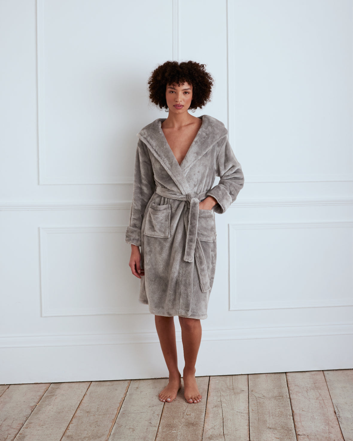 Fleece Dressing Gown - Grey