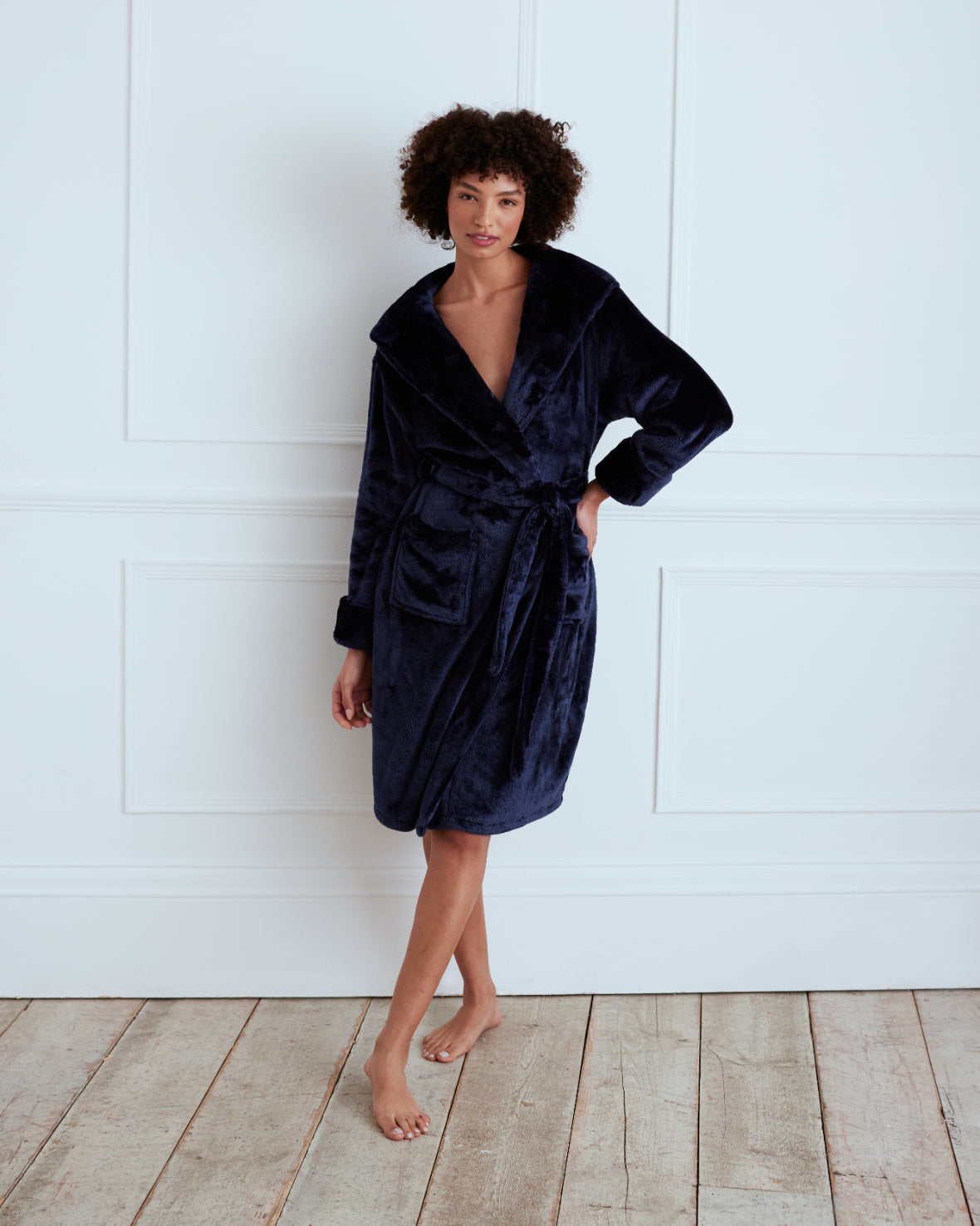 Fleece Dressing Gown - Navy