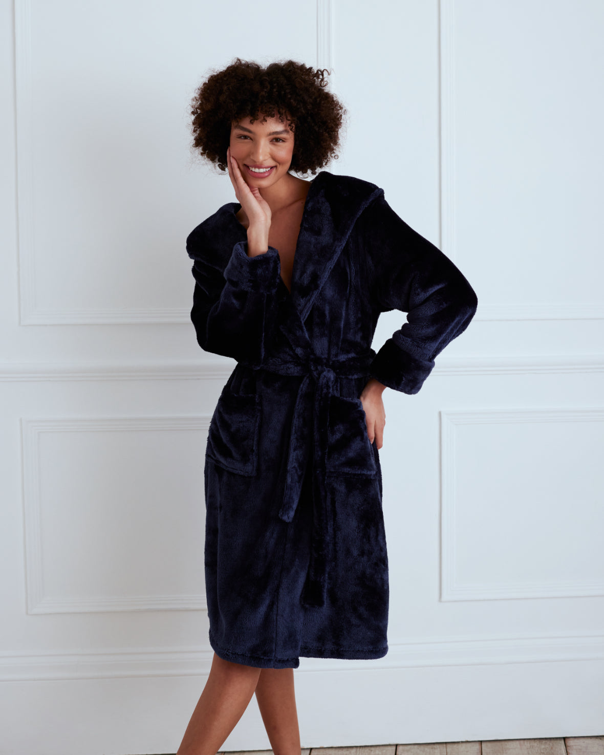 Fleece Dressing Gown - Navy