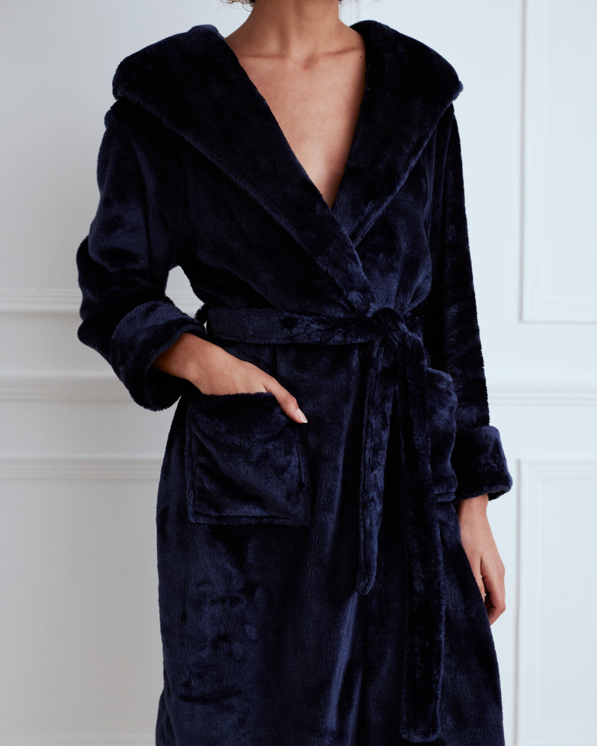 Fleece Dressing Gown - Navy