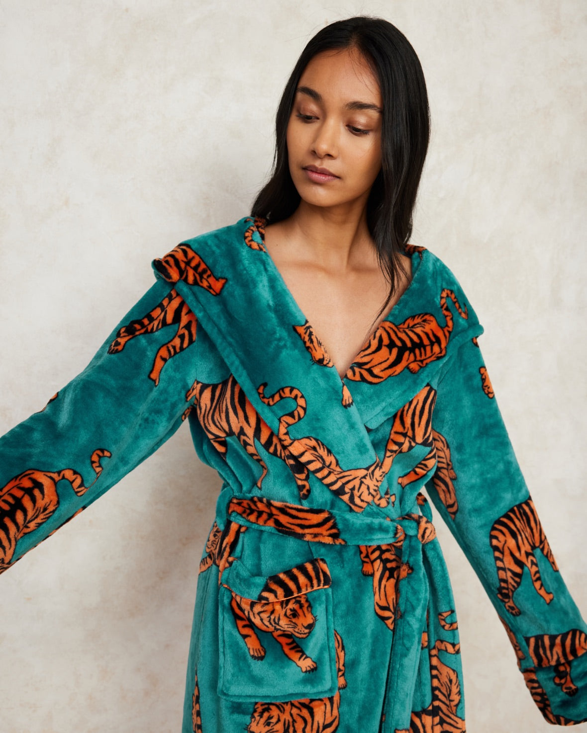 Fleece Tiger Print Dressing Gown