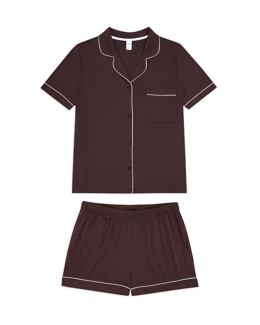 TENCEL™ Modal Short Button Up Pyjama Set - Brown