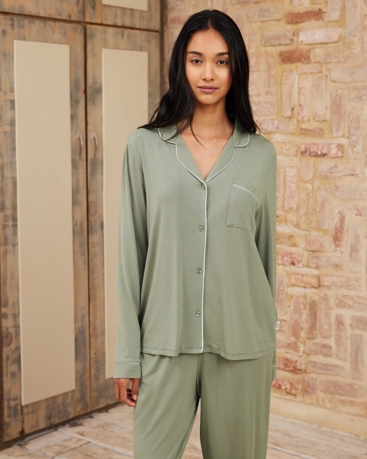 TENCEL™ Modal Long Button Up Pyjama Set - Khaki