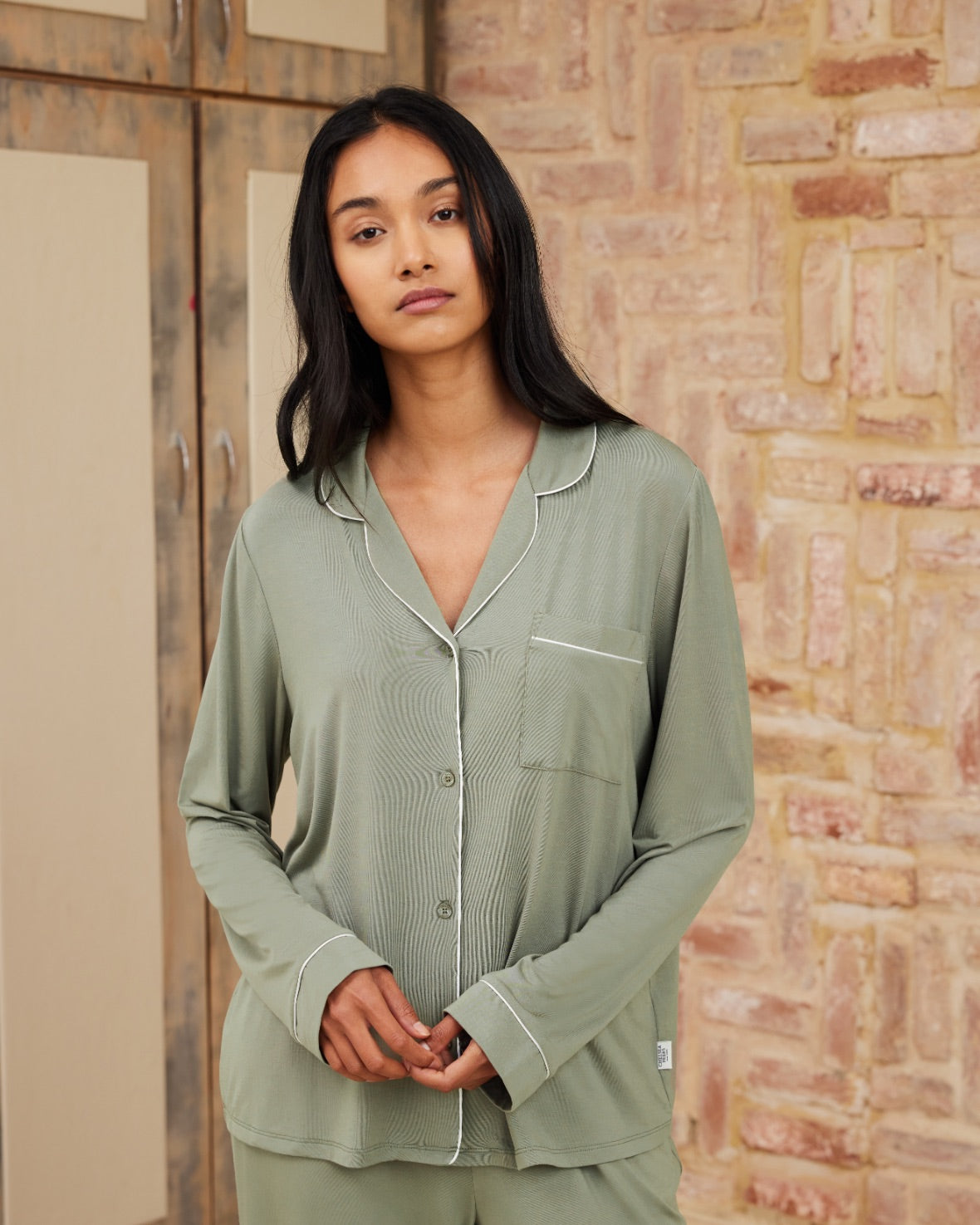 TENCEL™ Modal Long Button Up Pyjama Set - Khaki