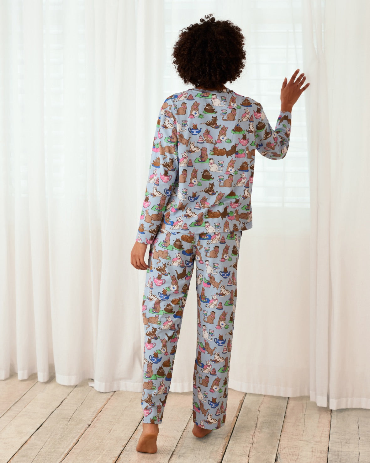 Organic Cotton Cats Tea Party Print Long Pyjama Set