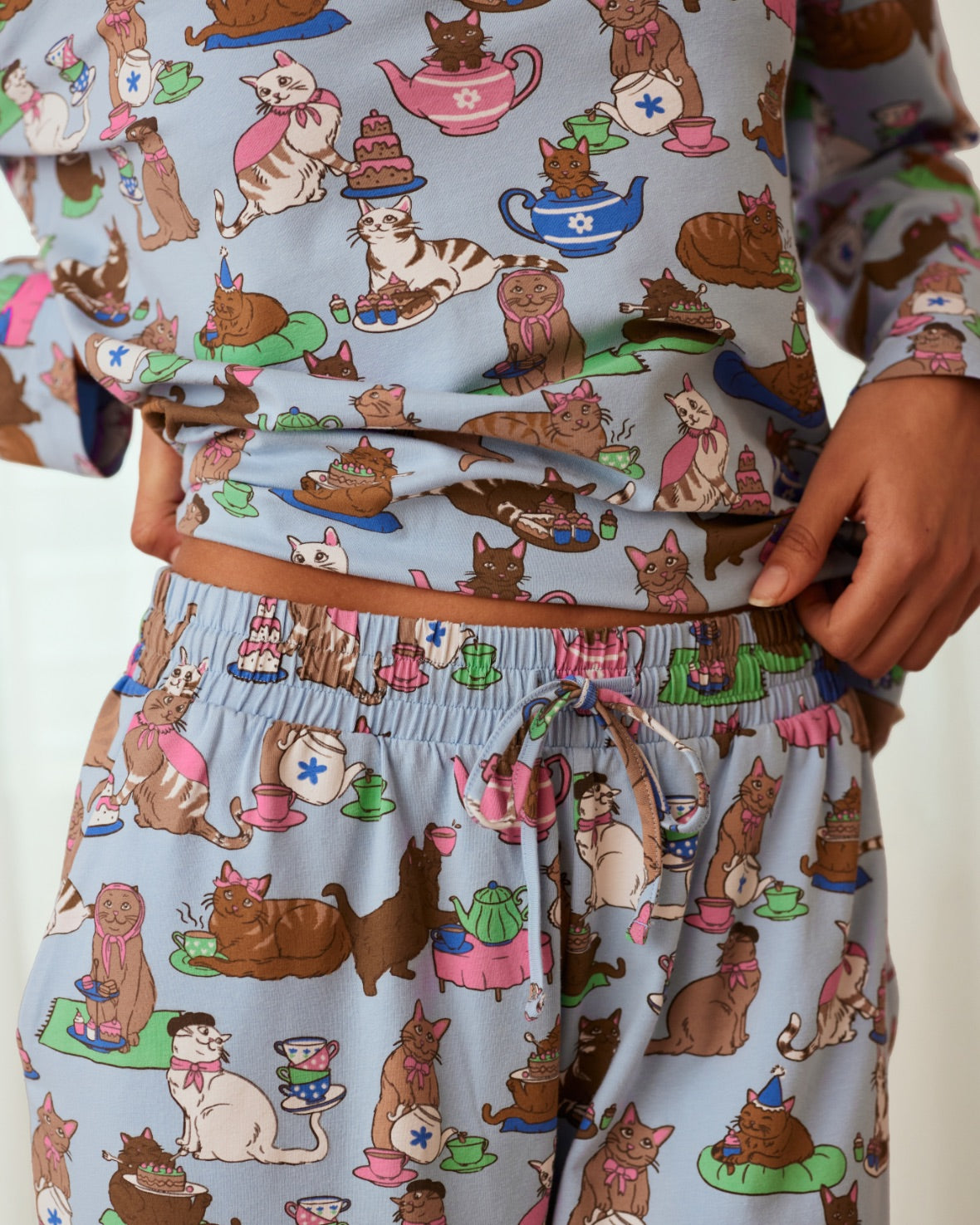 Organic Cotton Cats Tea Party Print Long Pyjama Set