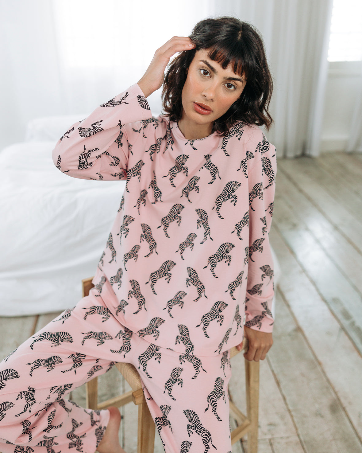 Organic Cotton Jumping Zebra Print Long Pyjama Set