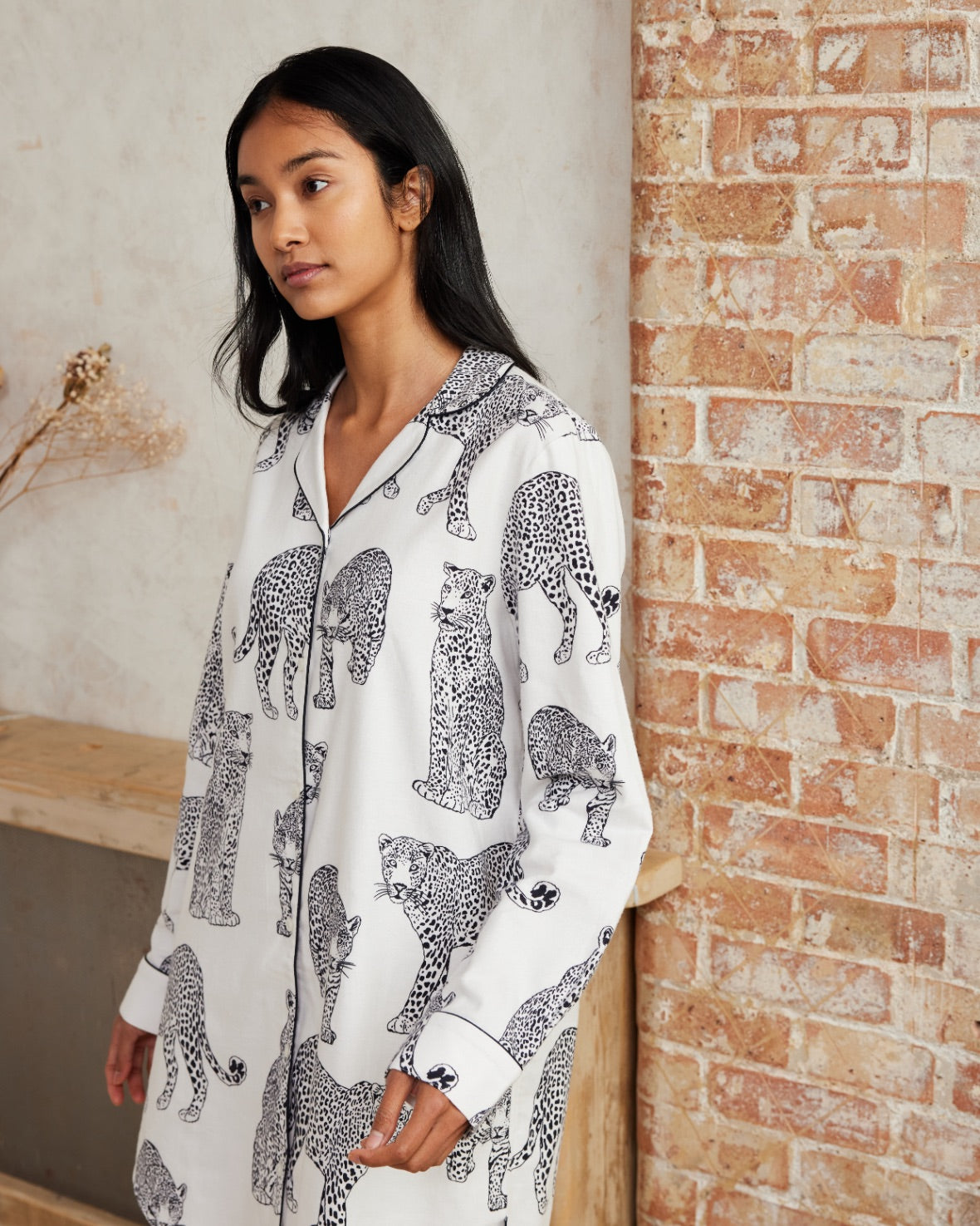 Organic Cotton Leopard Print Nightshirt - Monochrome