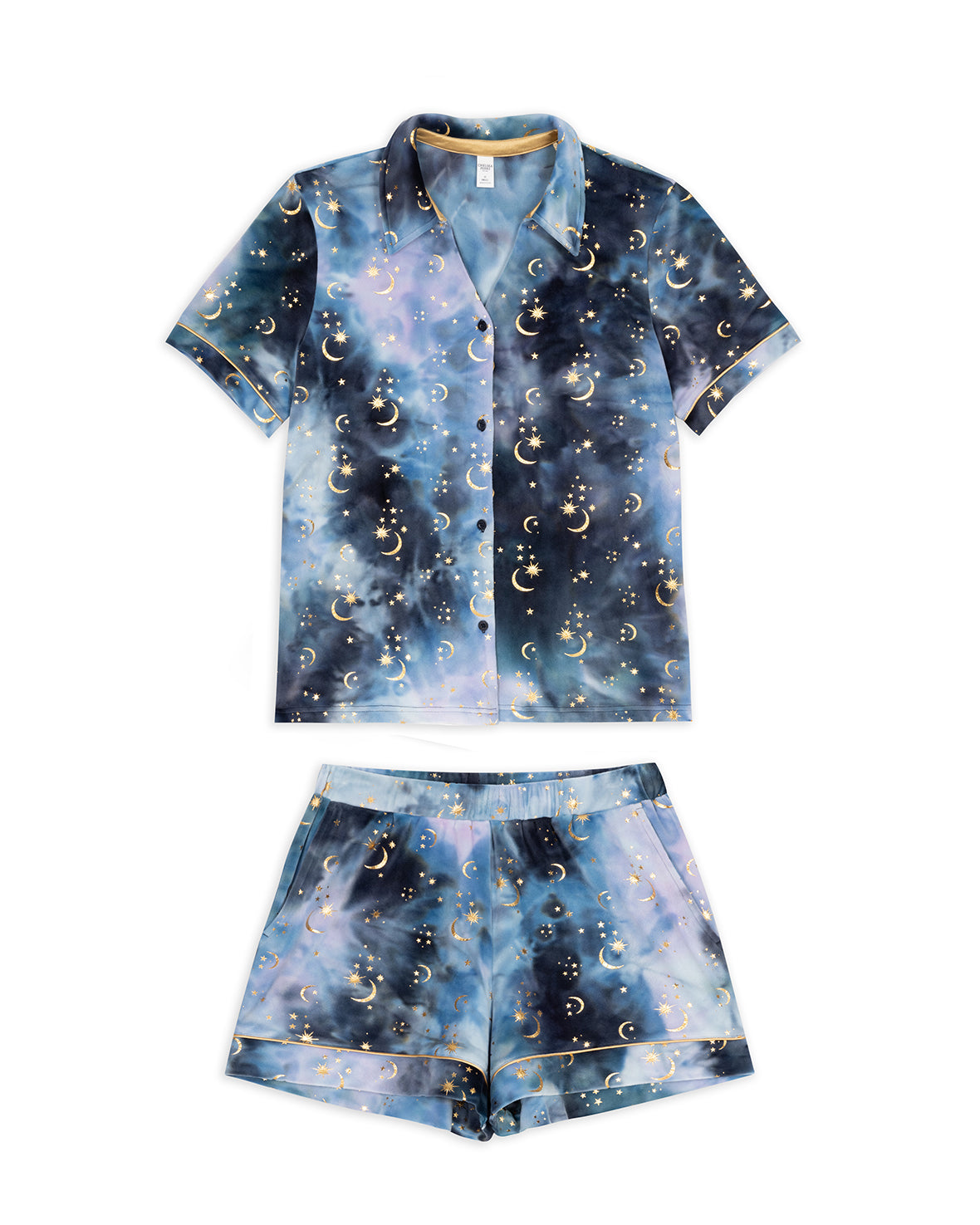 Tie Dye Velour Gold Foil Moons Stars Short Pyjama Set