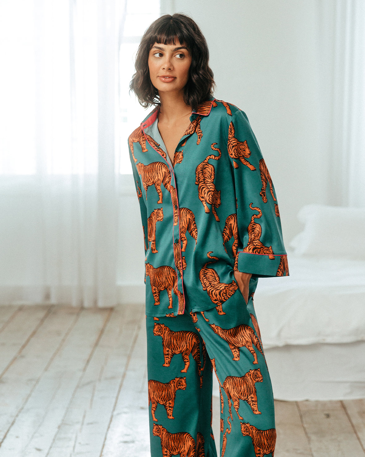 Satin Tiger Print Long Pyjama Set