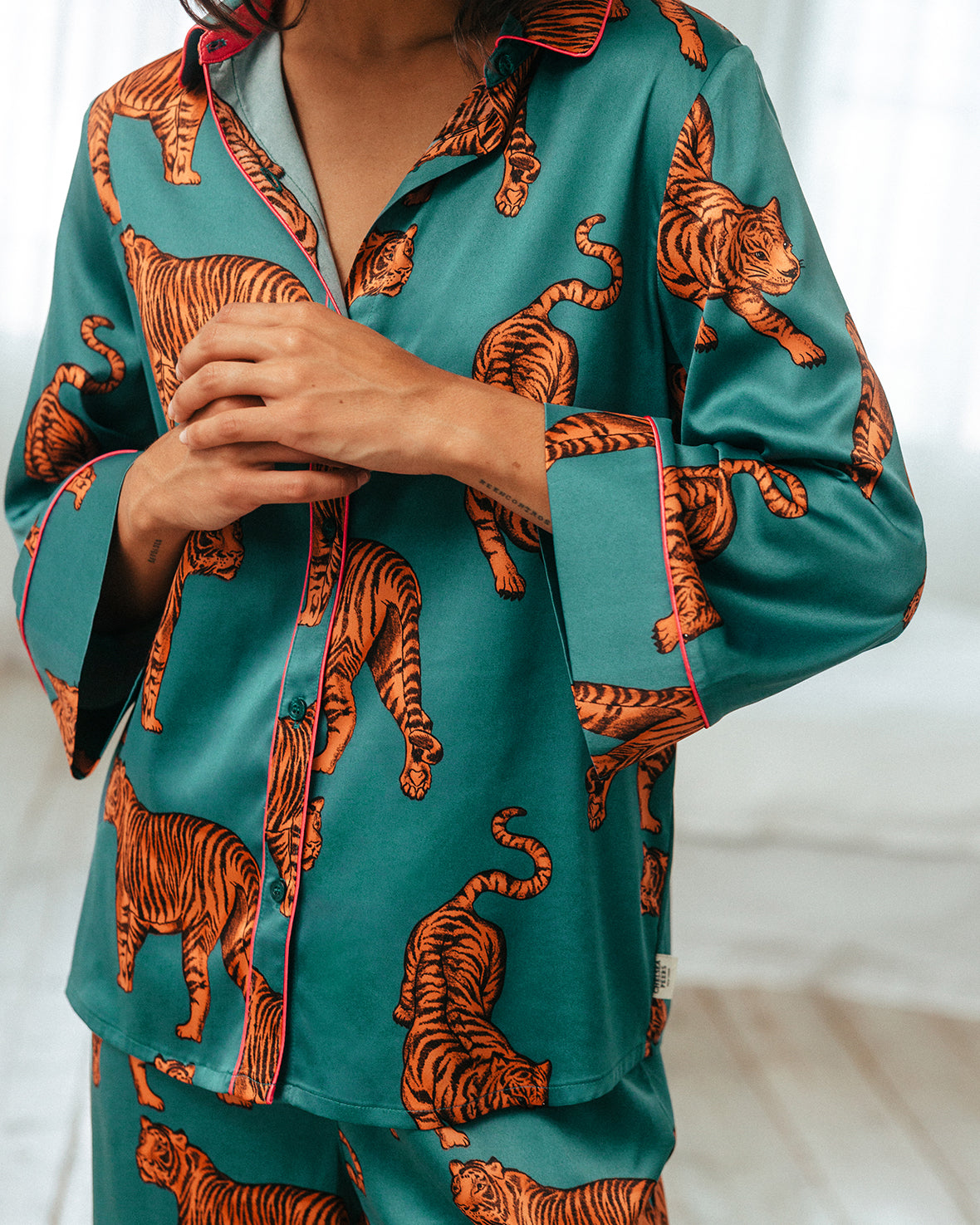 Satin Tiger Print Long Pyjama Set