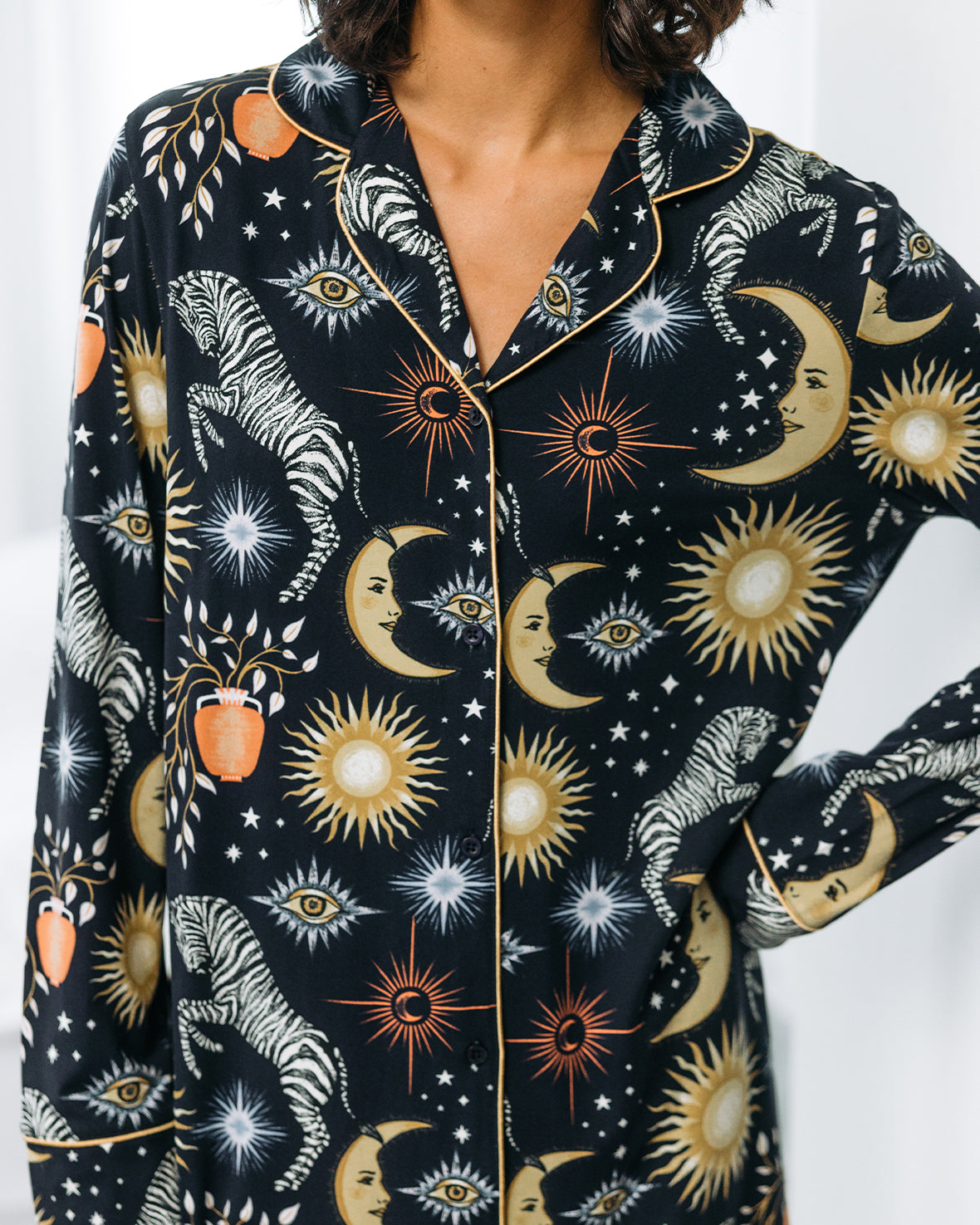 Celestial Zebra Print Button Up Nightshirt