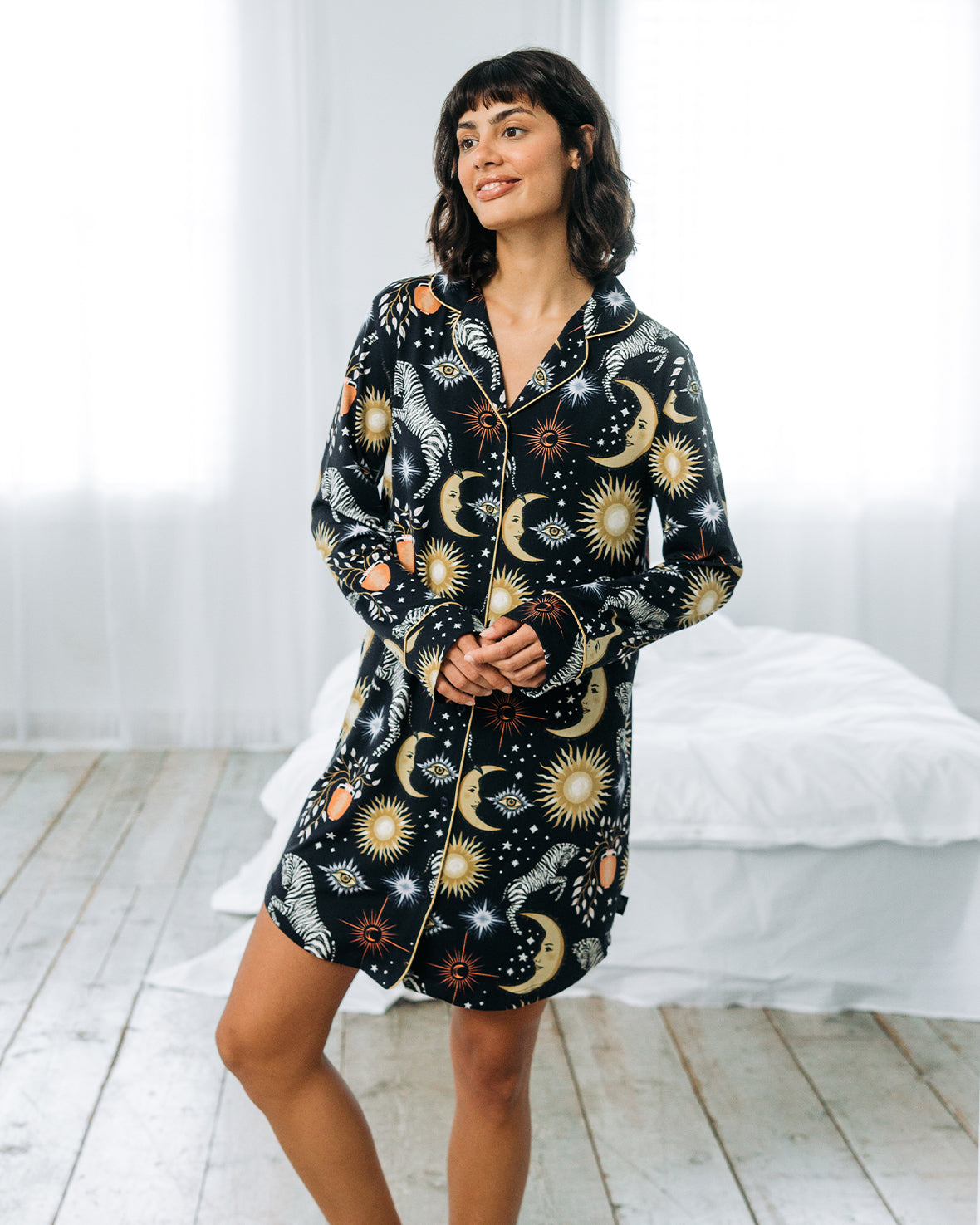 Celestial Zebra Print Button Up Nightshirt