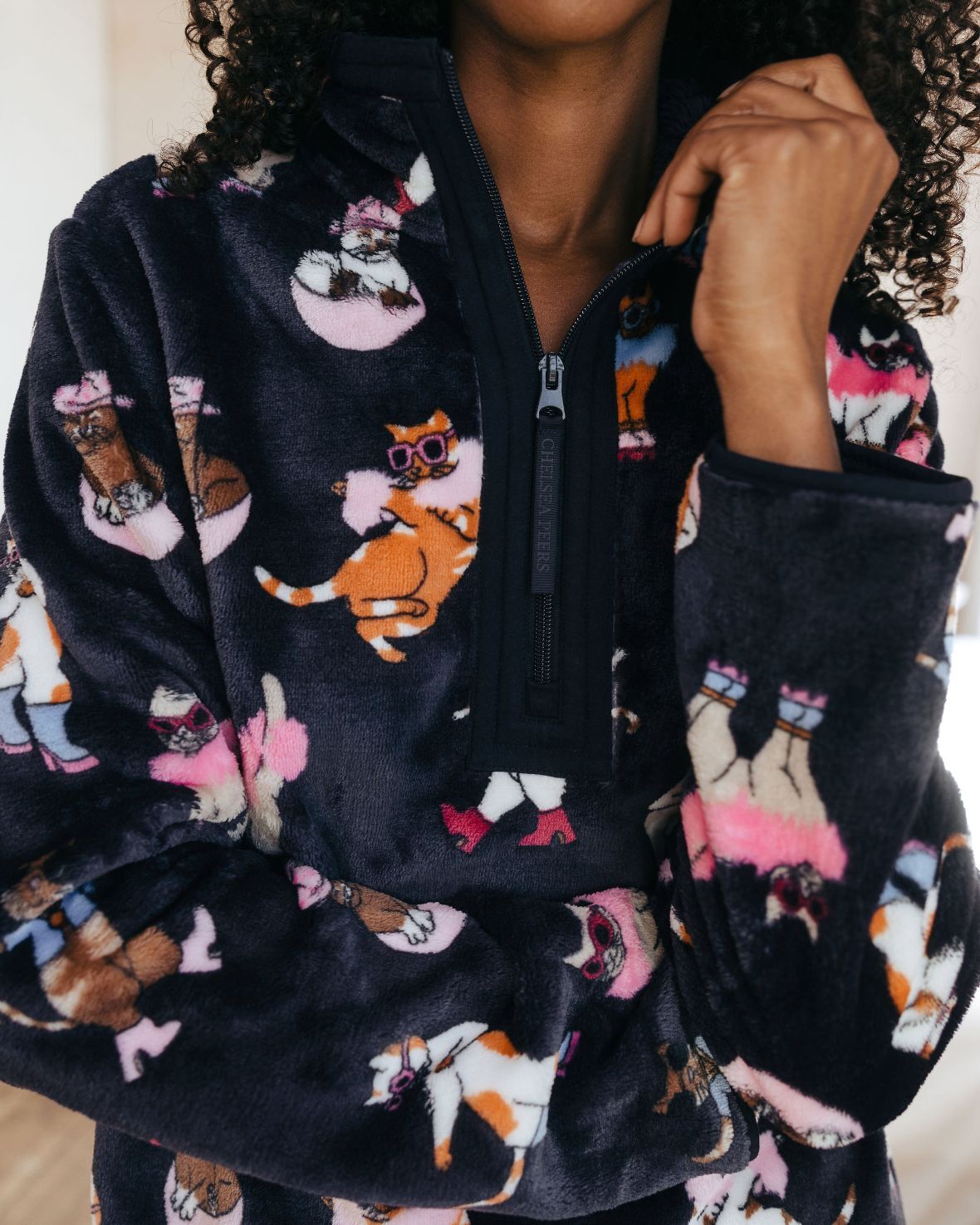 Fleece Disco Cats Print Sweatshirt & Jogger Co-ord