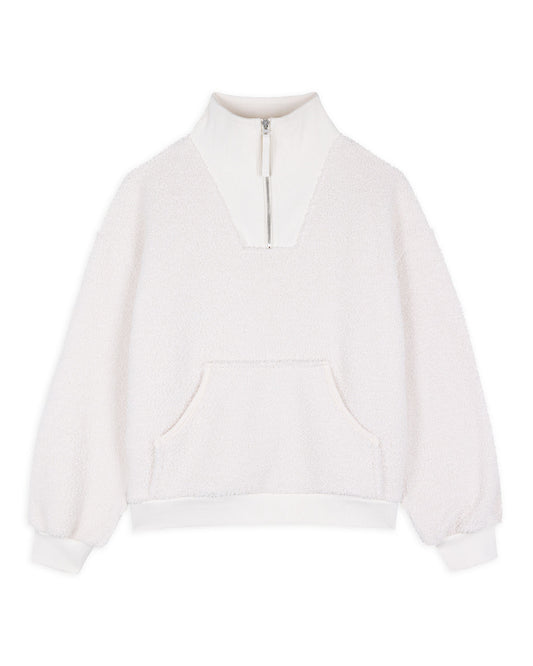 Borg Quarter Zip Funnel Sweatshirt - Cream