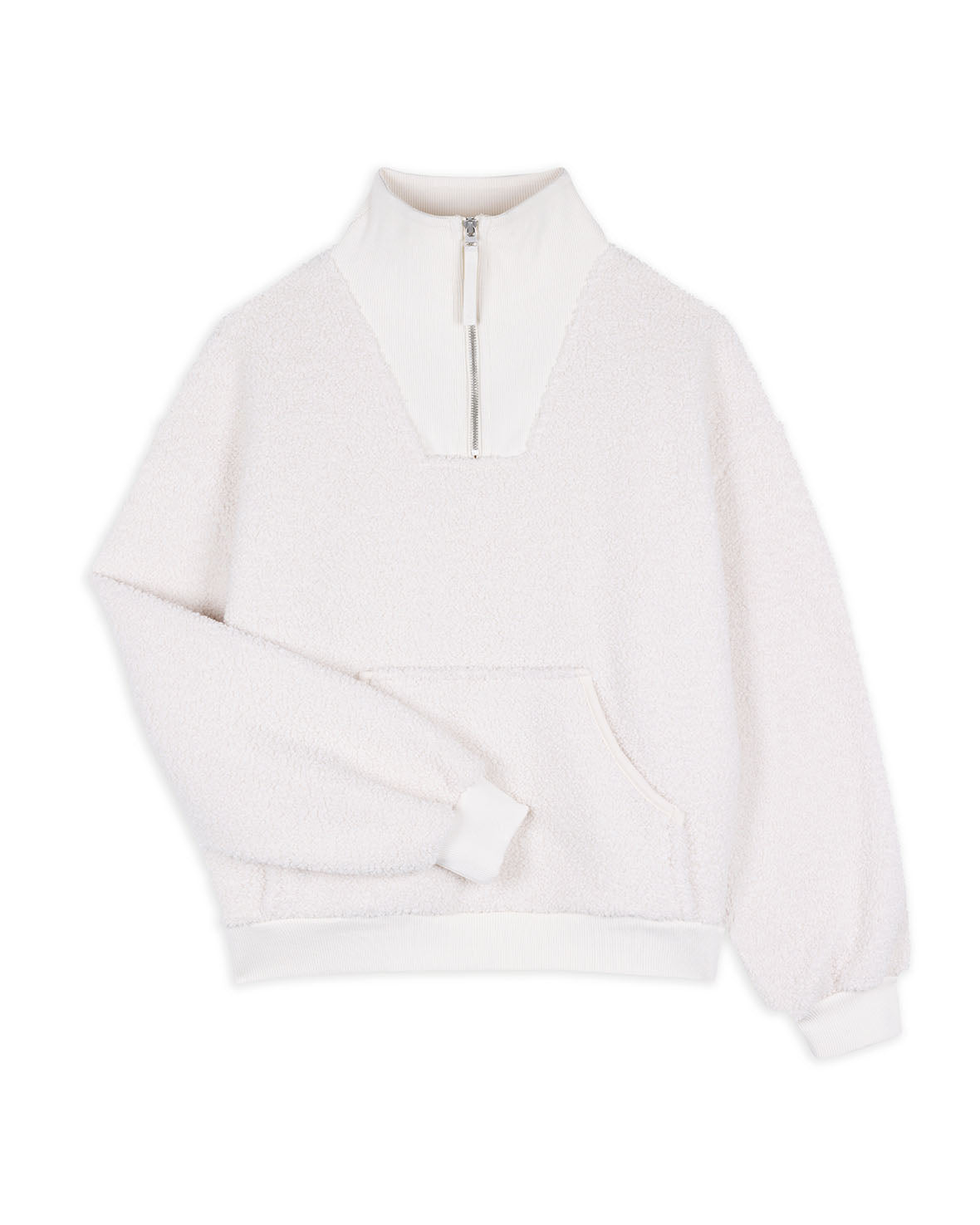 Borg Quarter Zip Funnel Sweatshirt - Cream