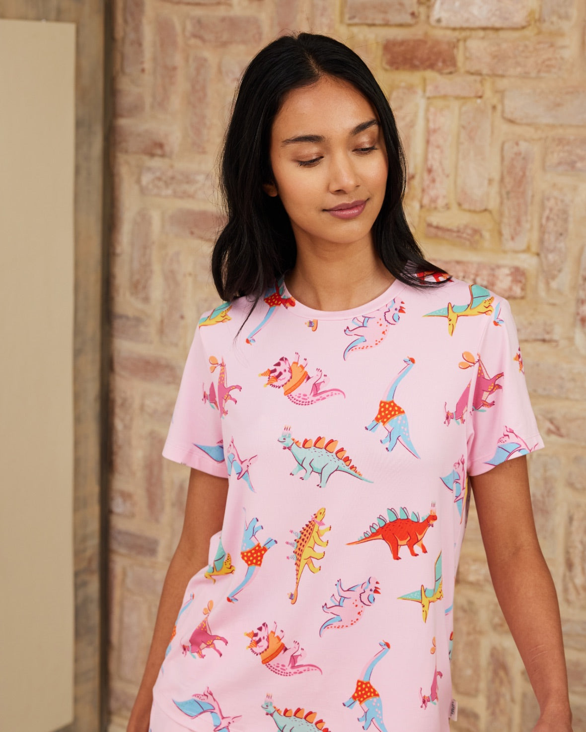 Dinosaur Print Long Pyjama Set - Pink