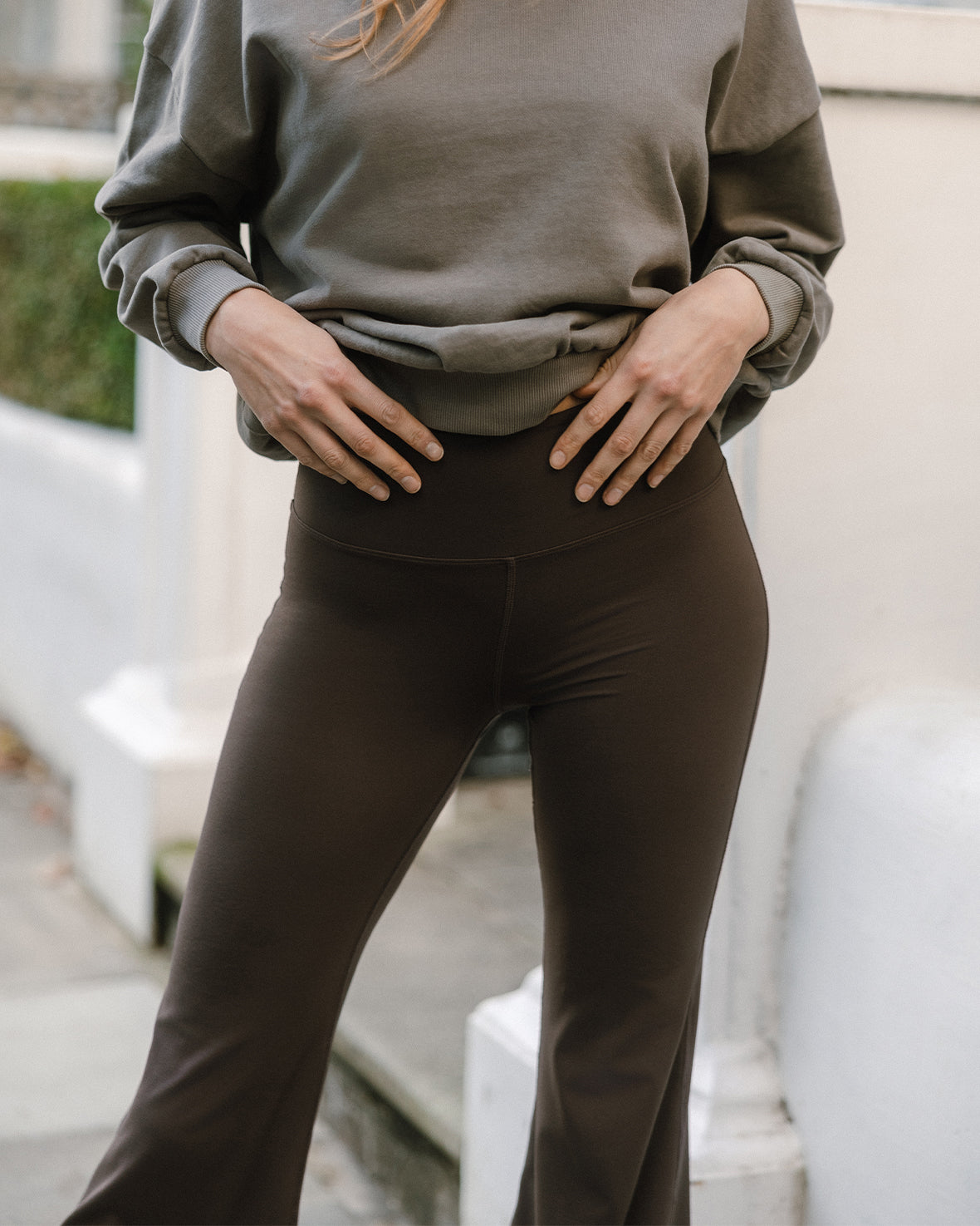 Soft + Stretch High Rise Flared Leggings - Brown