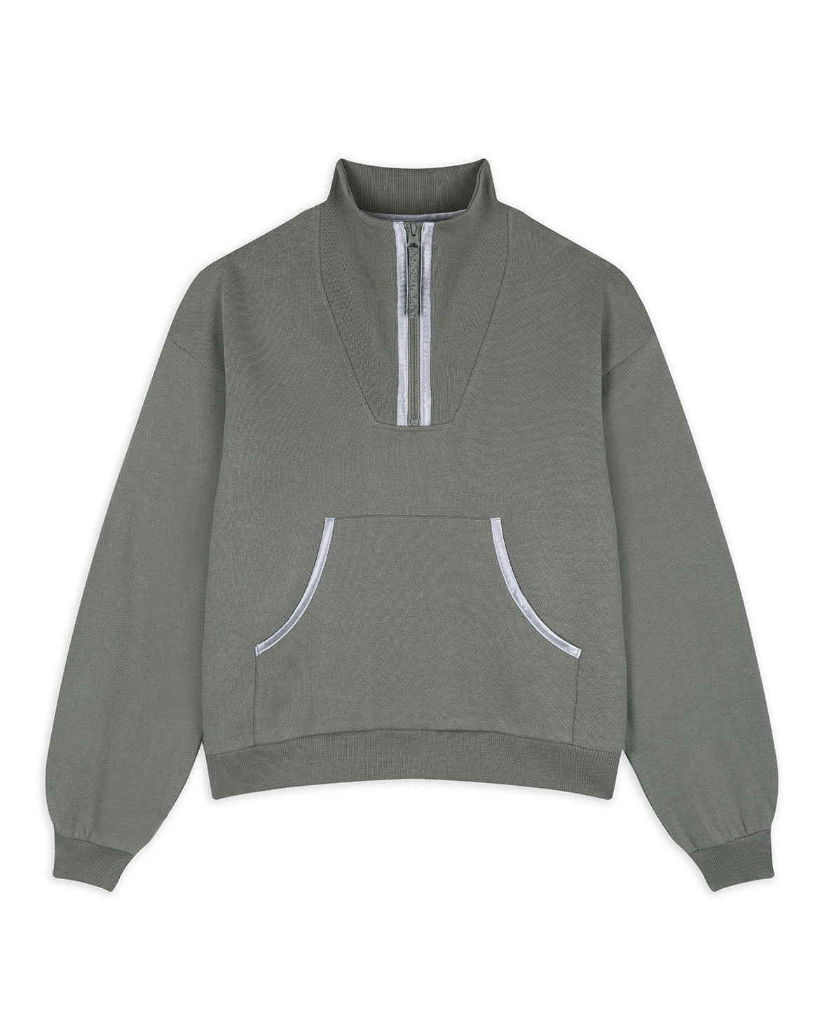 Organic Cotton Quarter Zip Funnel Sweatshirt - Sage